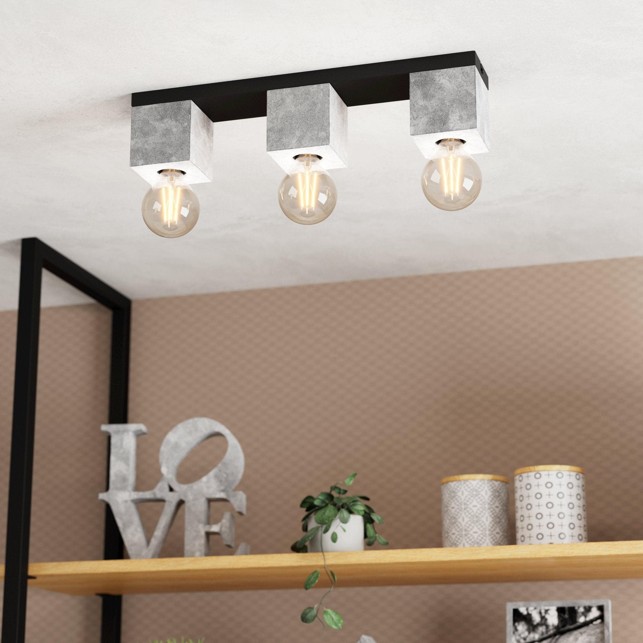 eglo prestwick 3 flush 3 light concrete ceiling light