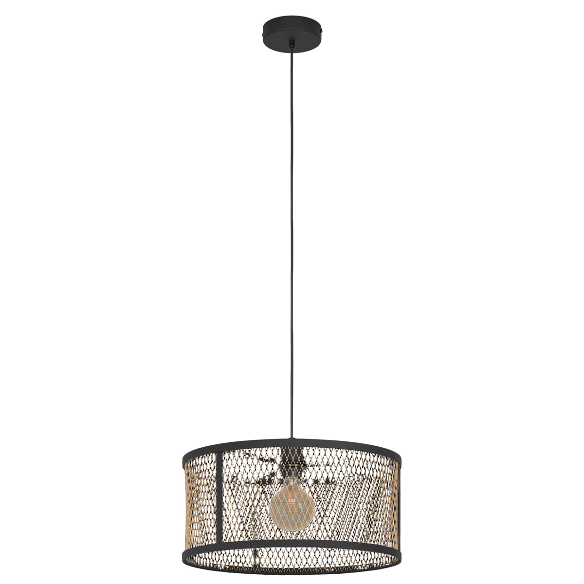 eglo dellow black brass round mesh shade ceiling pendant 1