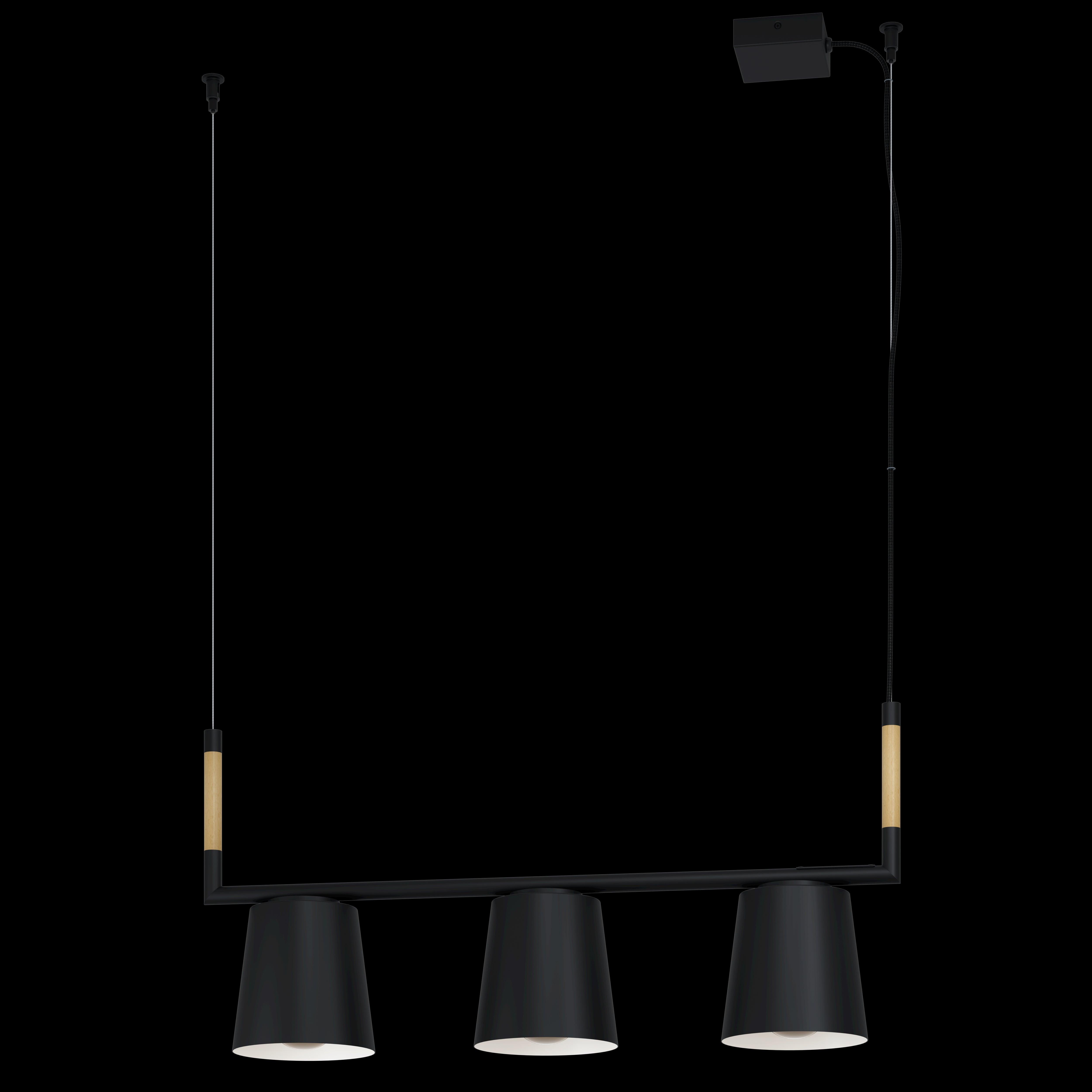 eglo lacey u shaped black metal 3 light ceiling pendant living room close up