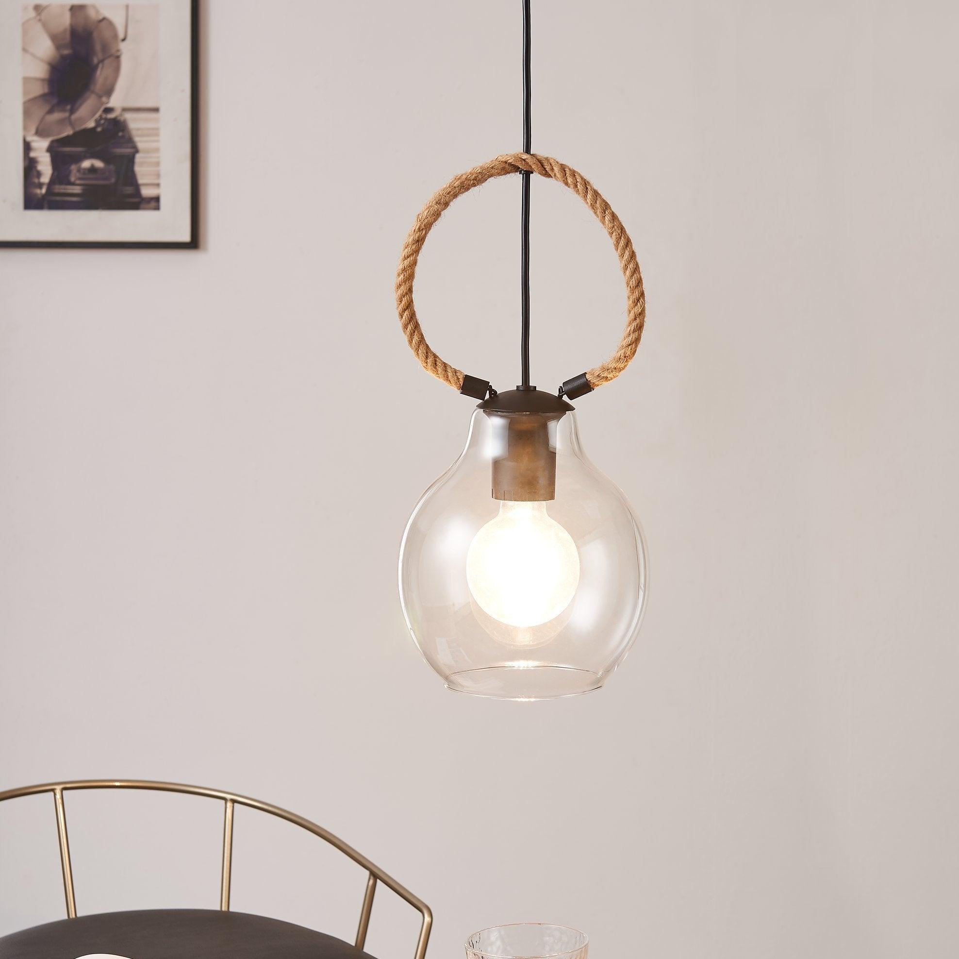 eglo roding rope glass shaded black ceiling pendant