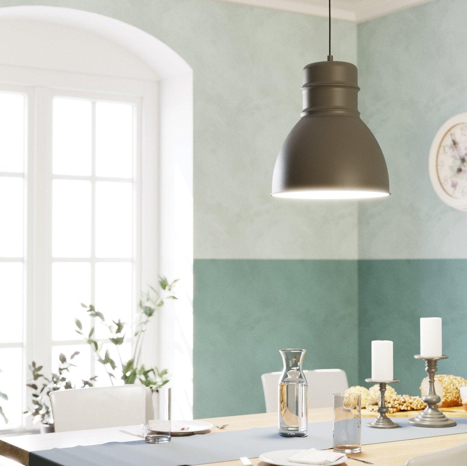 eglo ebury grey metal industrial ceiling pendant living room close up