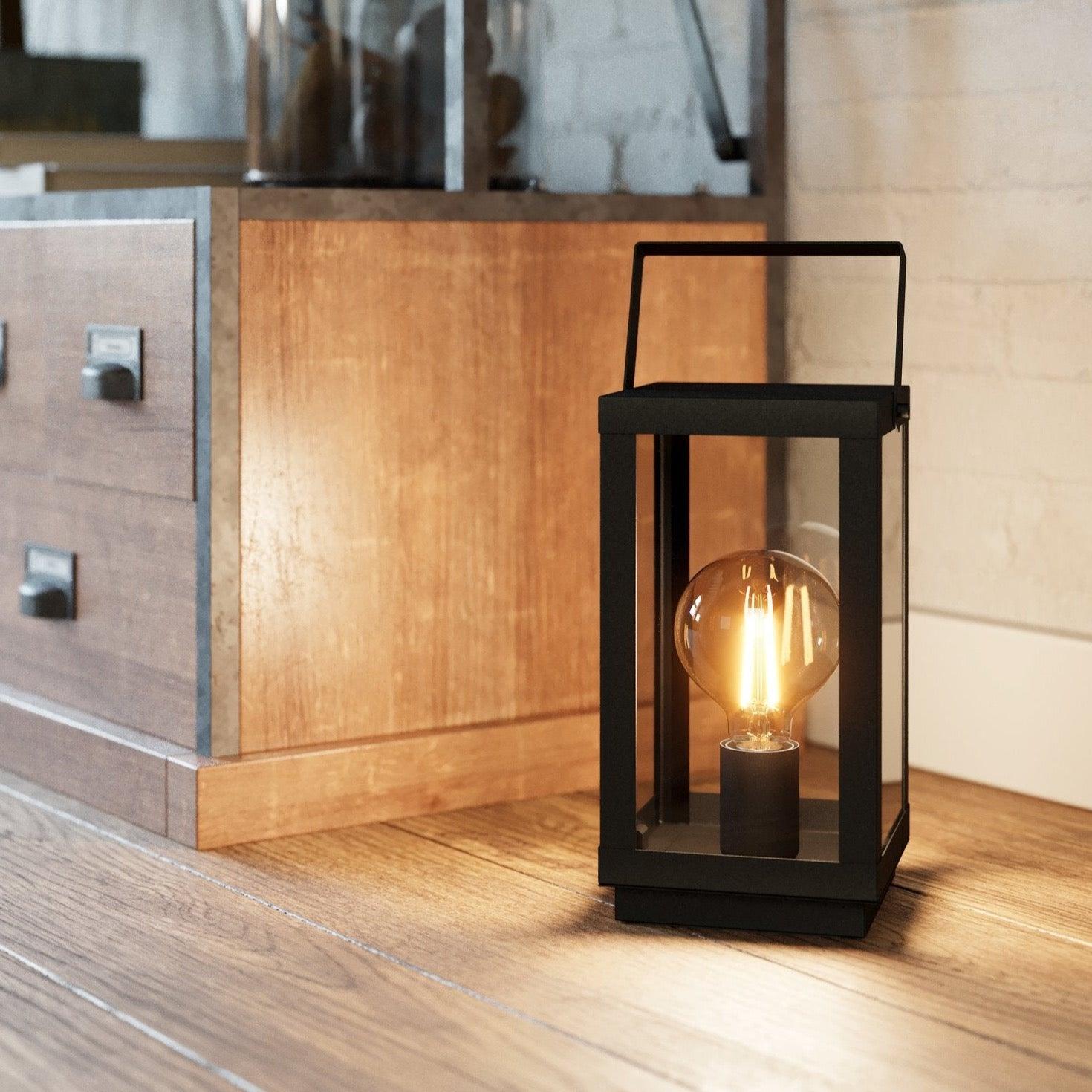 eglo bradford 1 black glass lantern table lamp