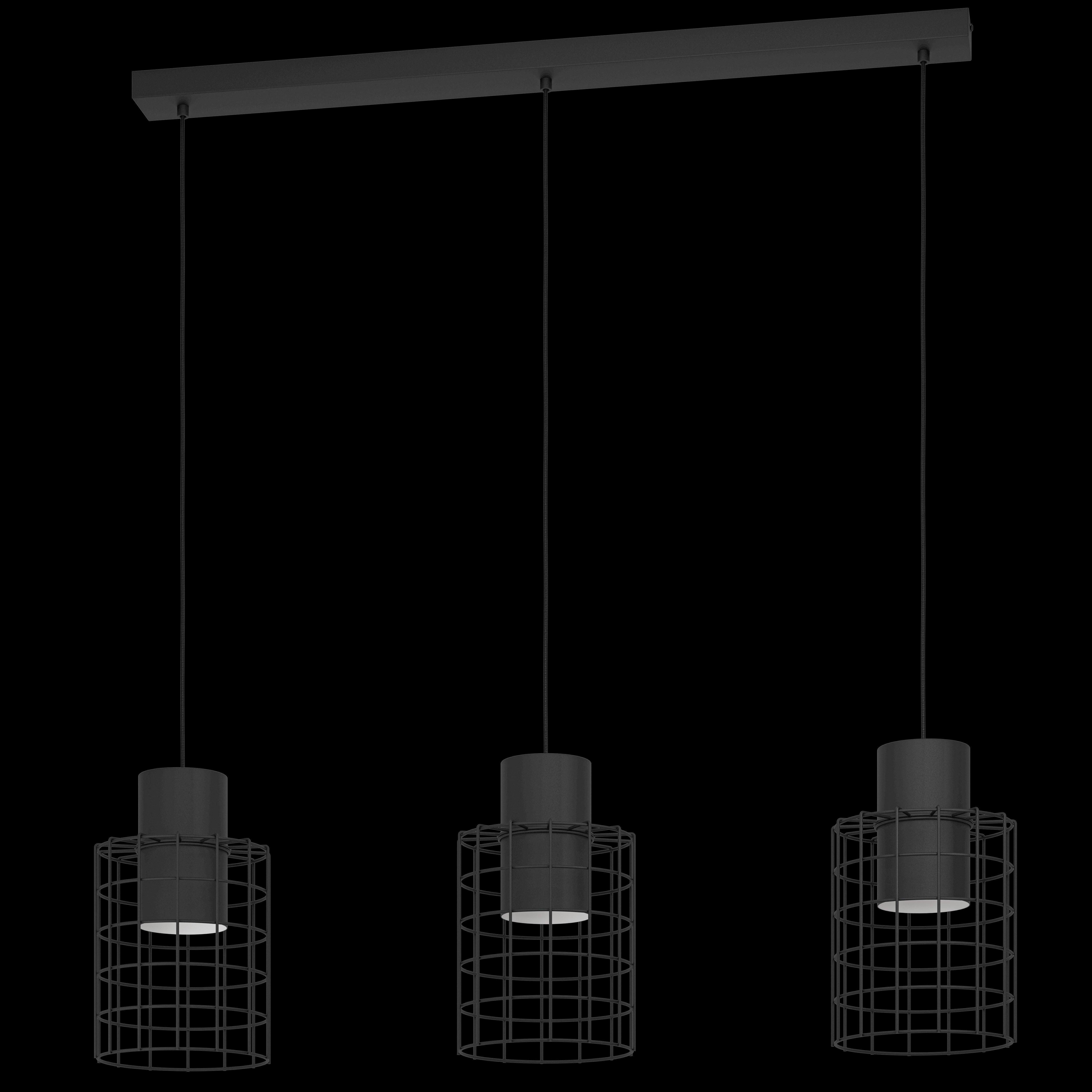 eglo milligan 3 light black wire cylindrical ceiling pendant living room close up
