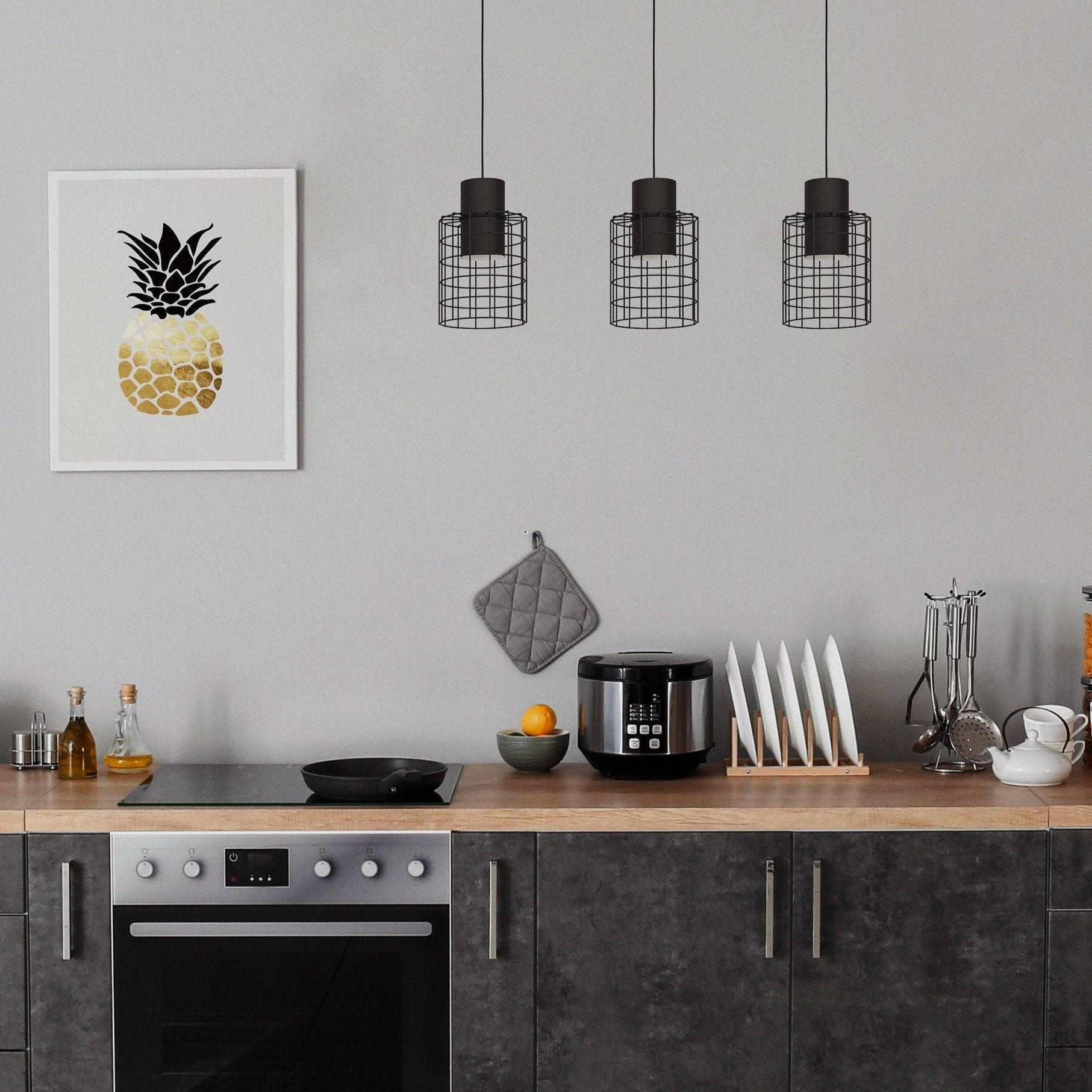 eglo milligan 3 light black wire cylindrical ceiling pendant living room image