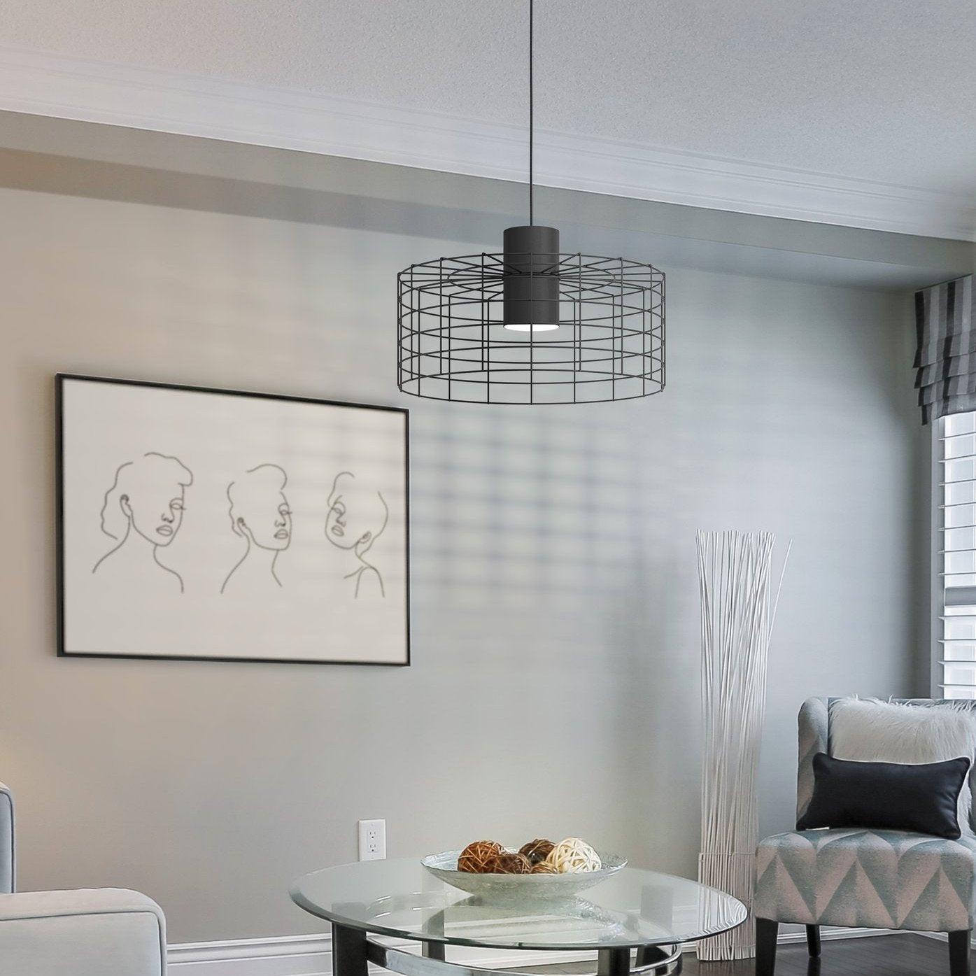 eglo milligan black wire cylindrical ceiling pendant 48cm living room image