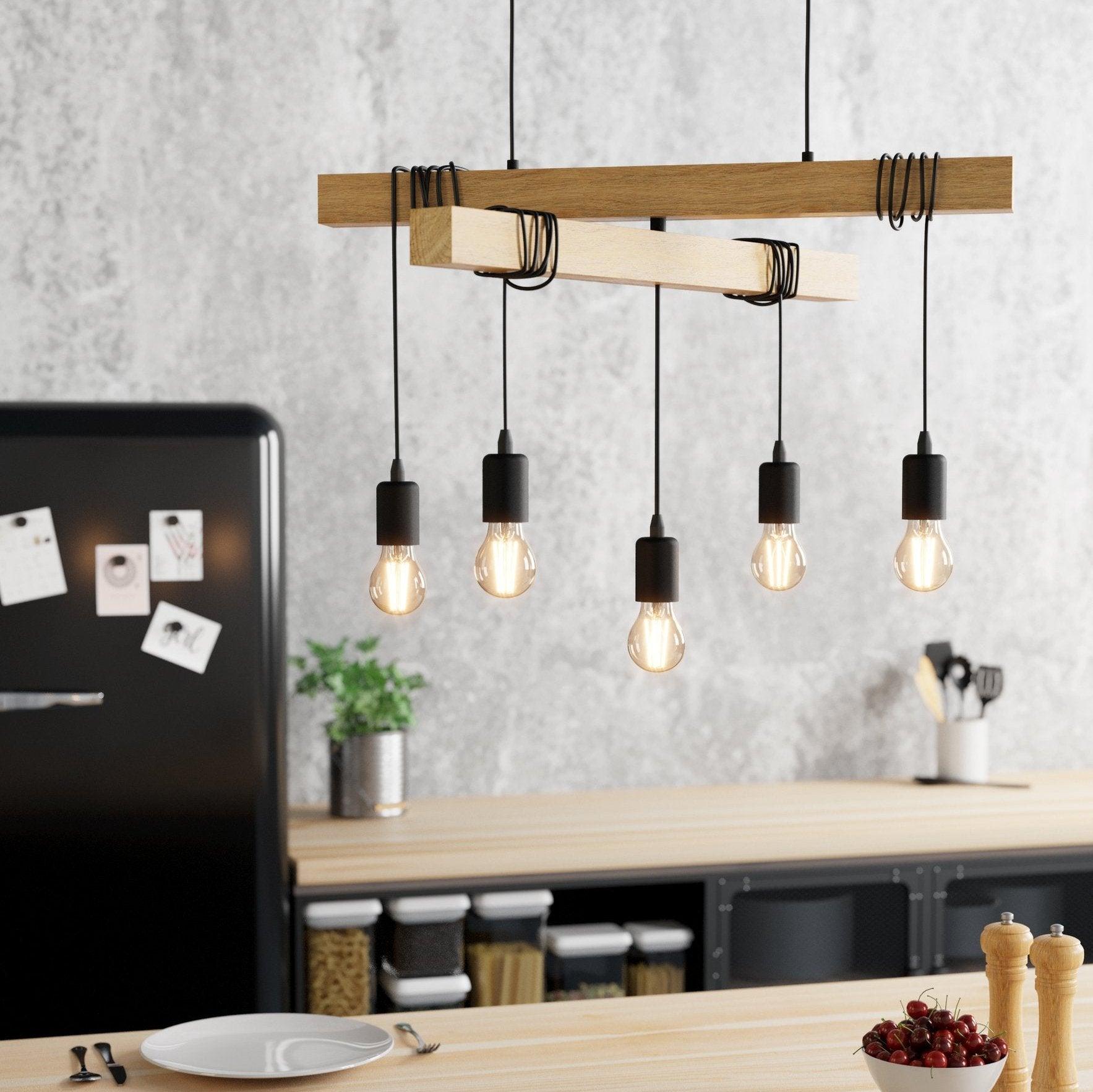 eglo townshend 5 light black wooden beam ceiling pendant