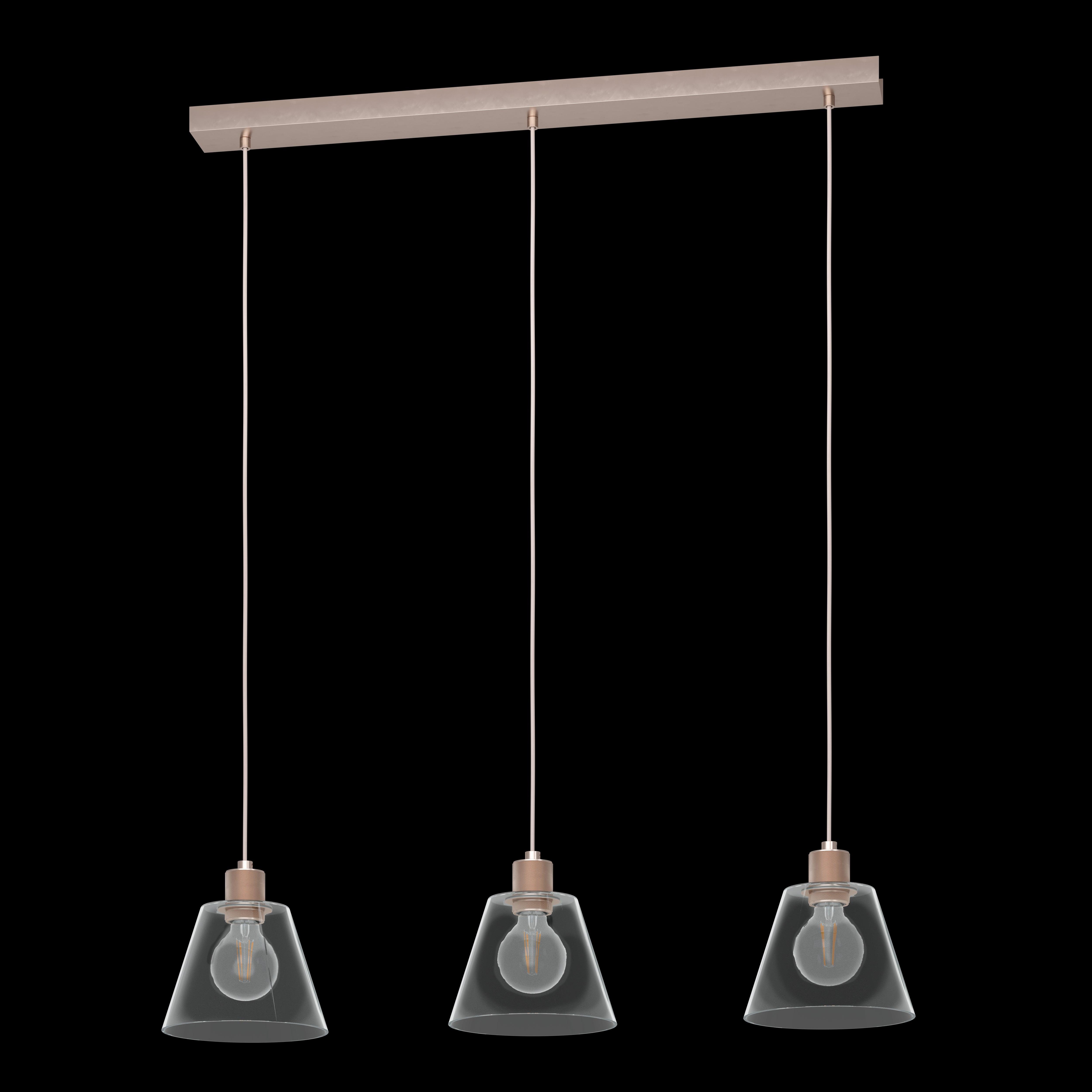 eglo copley 3 light rose gold glass ceiling pendant living room close up