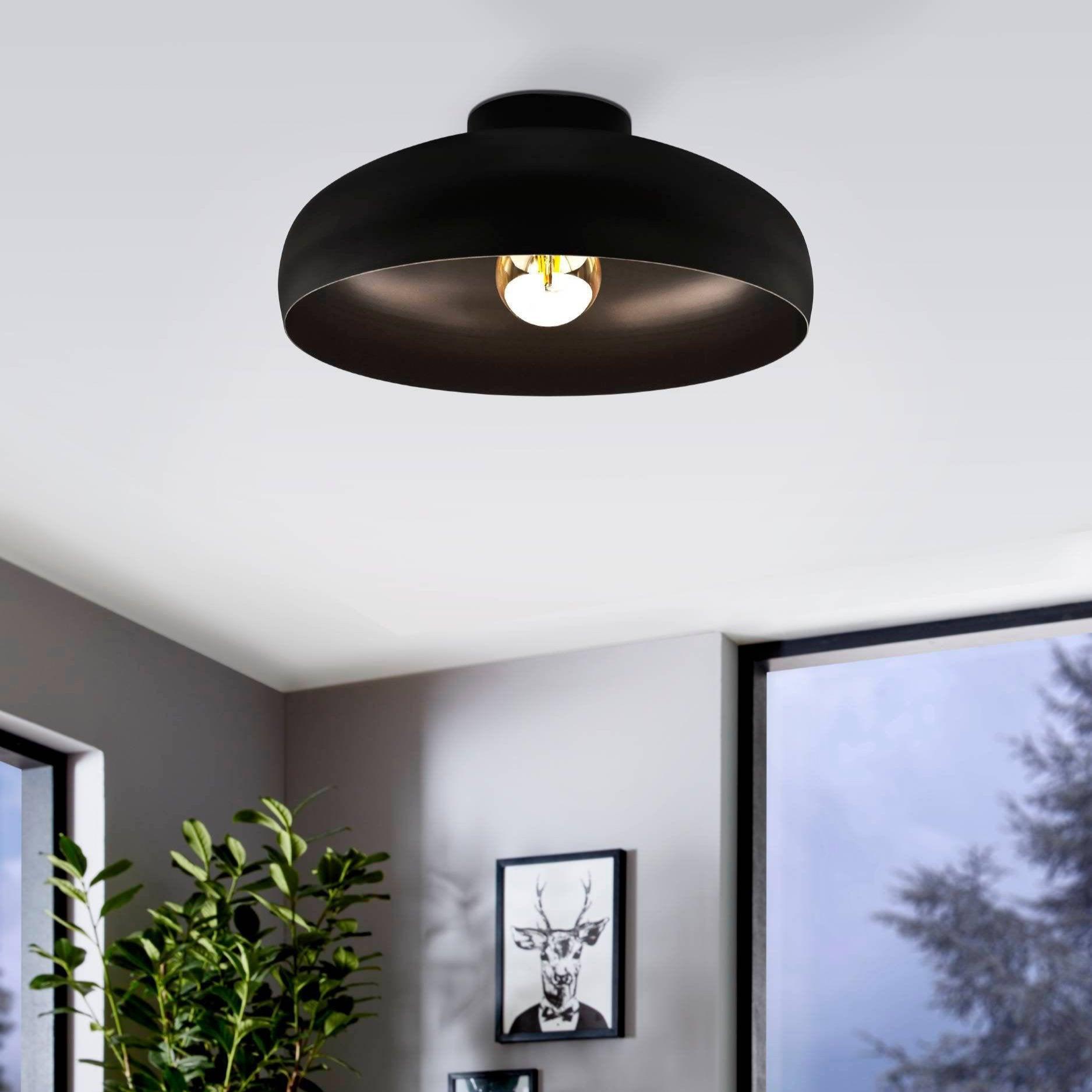 eglo mogano flush black metal ceiling light living room close up