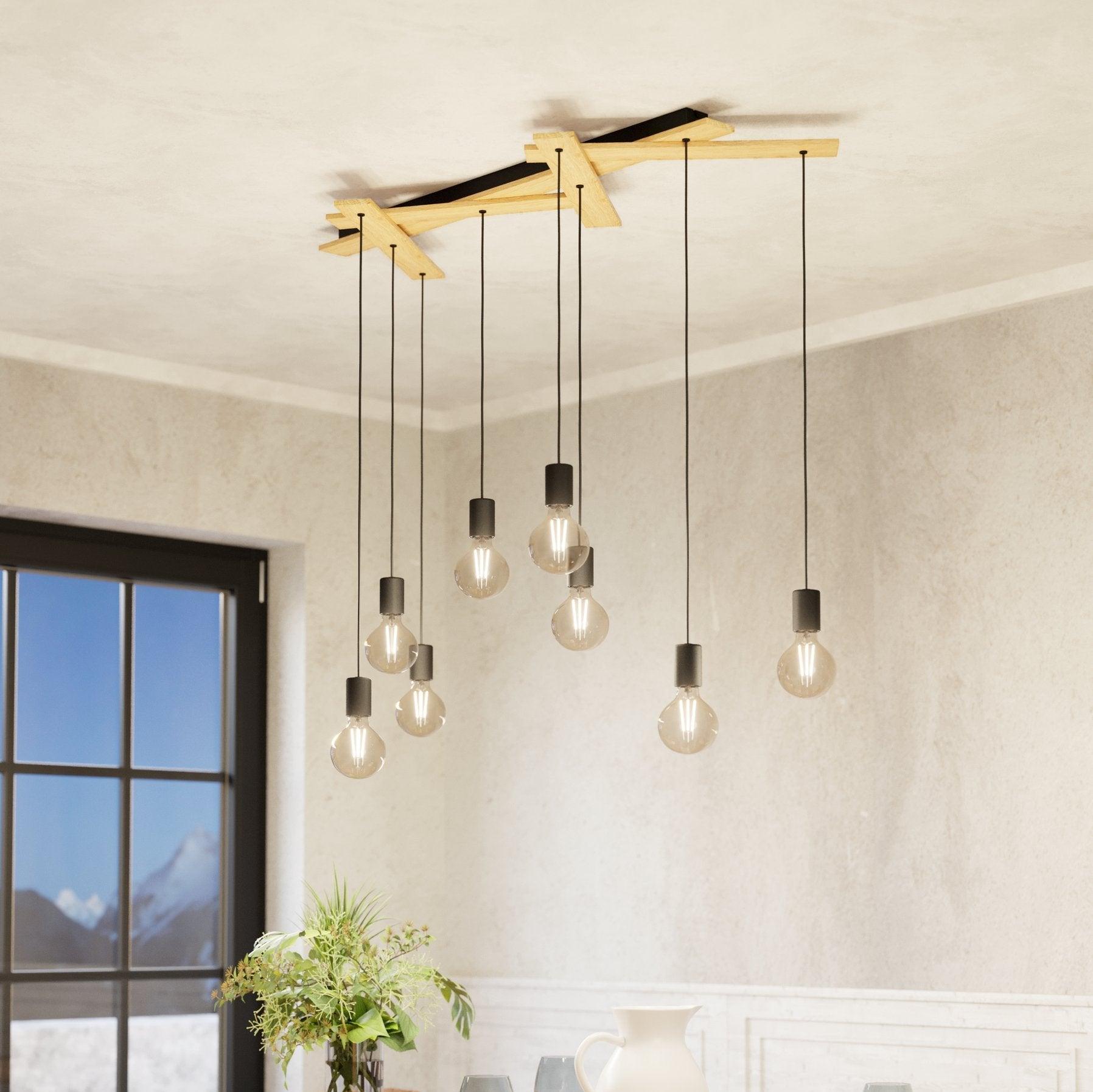eglo monmount 9 light wood black ceiling pendant