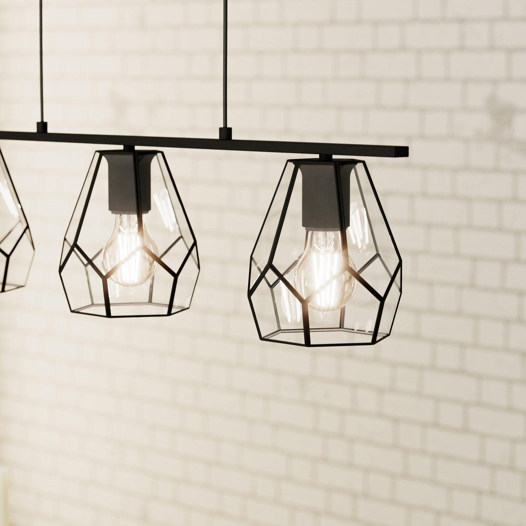 eglo mardyke 3 light diamond shaped glass metal ceiling pendant living room image