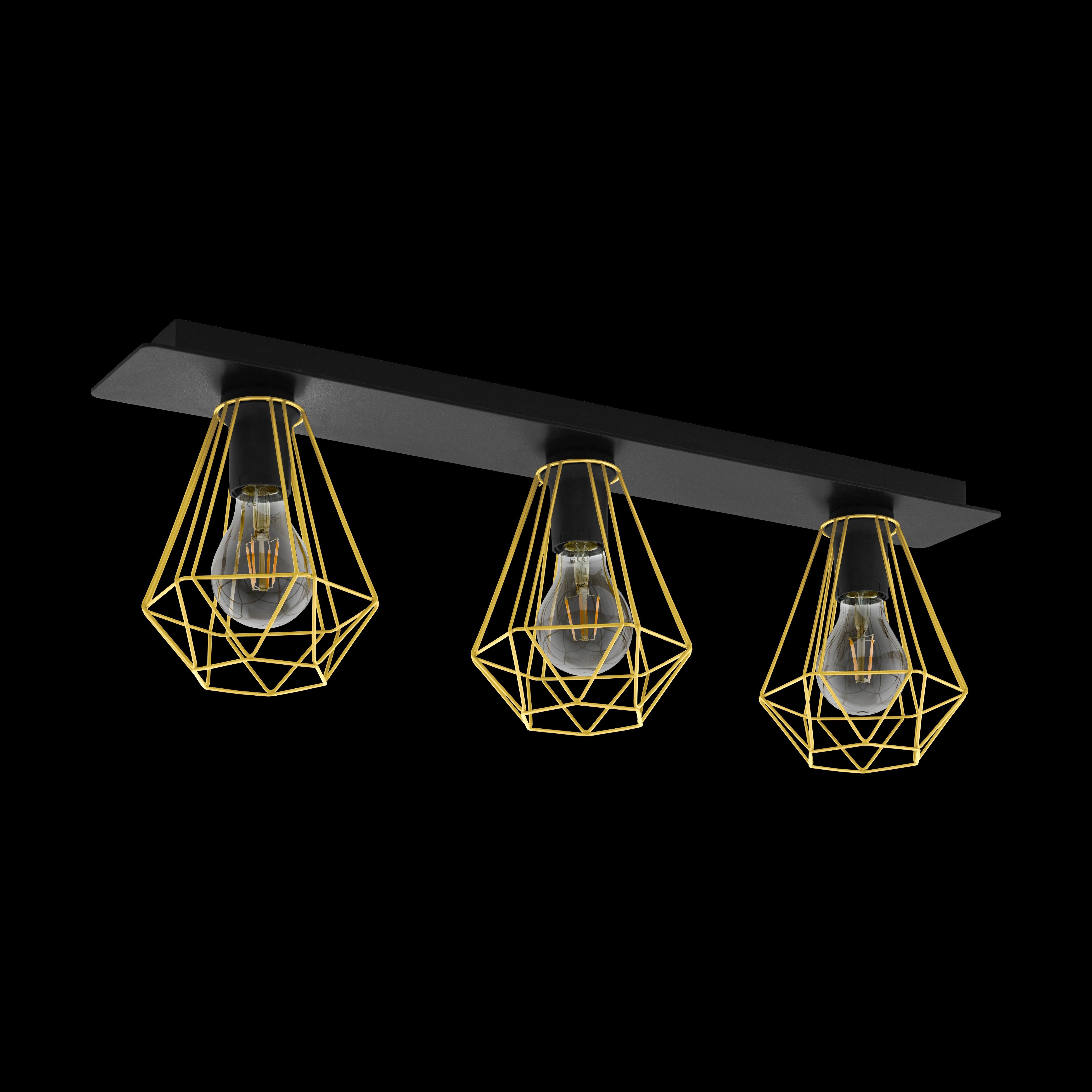 eglo tarbes 2 black gold cage 3 light bar ceiling flush living room image