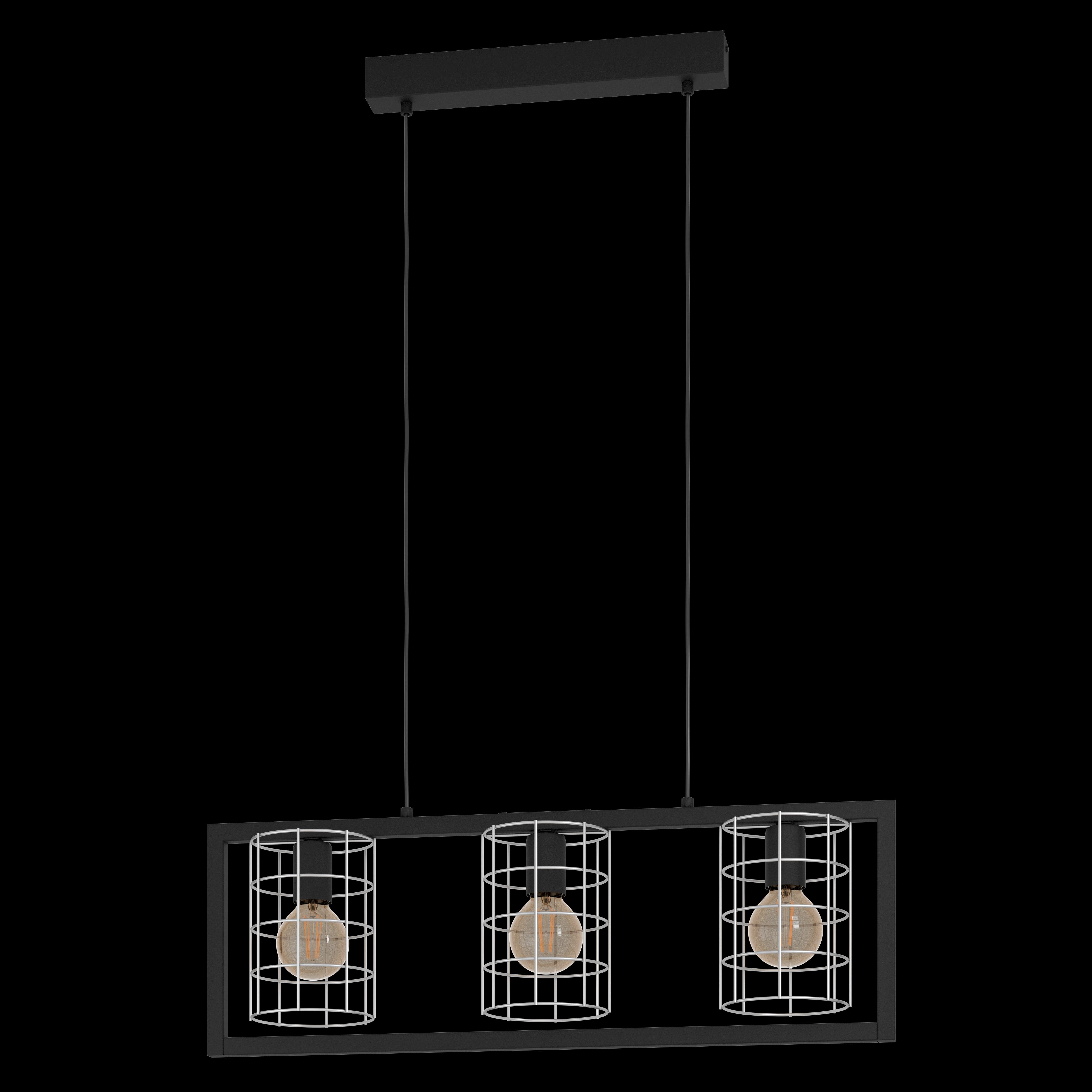 eglo jubily 3 light black zinc caged ceiling pendant living room close up