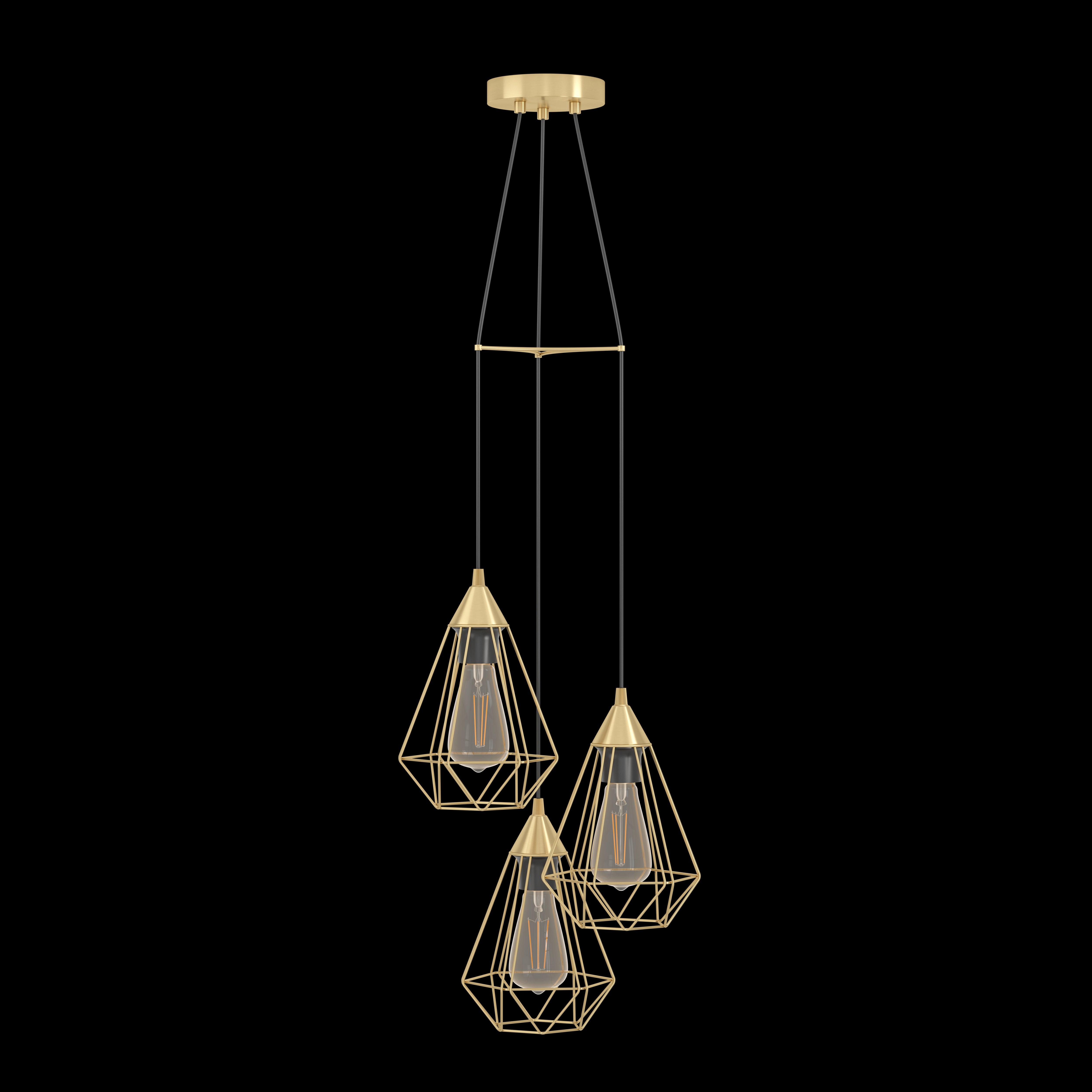 eglo tarbes 3 light brass wire geometric ceiling pendant living room image
