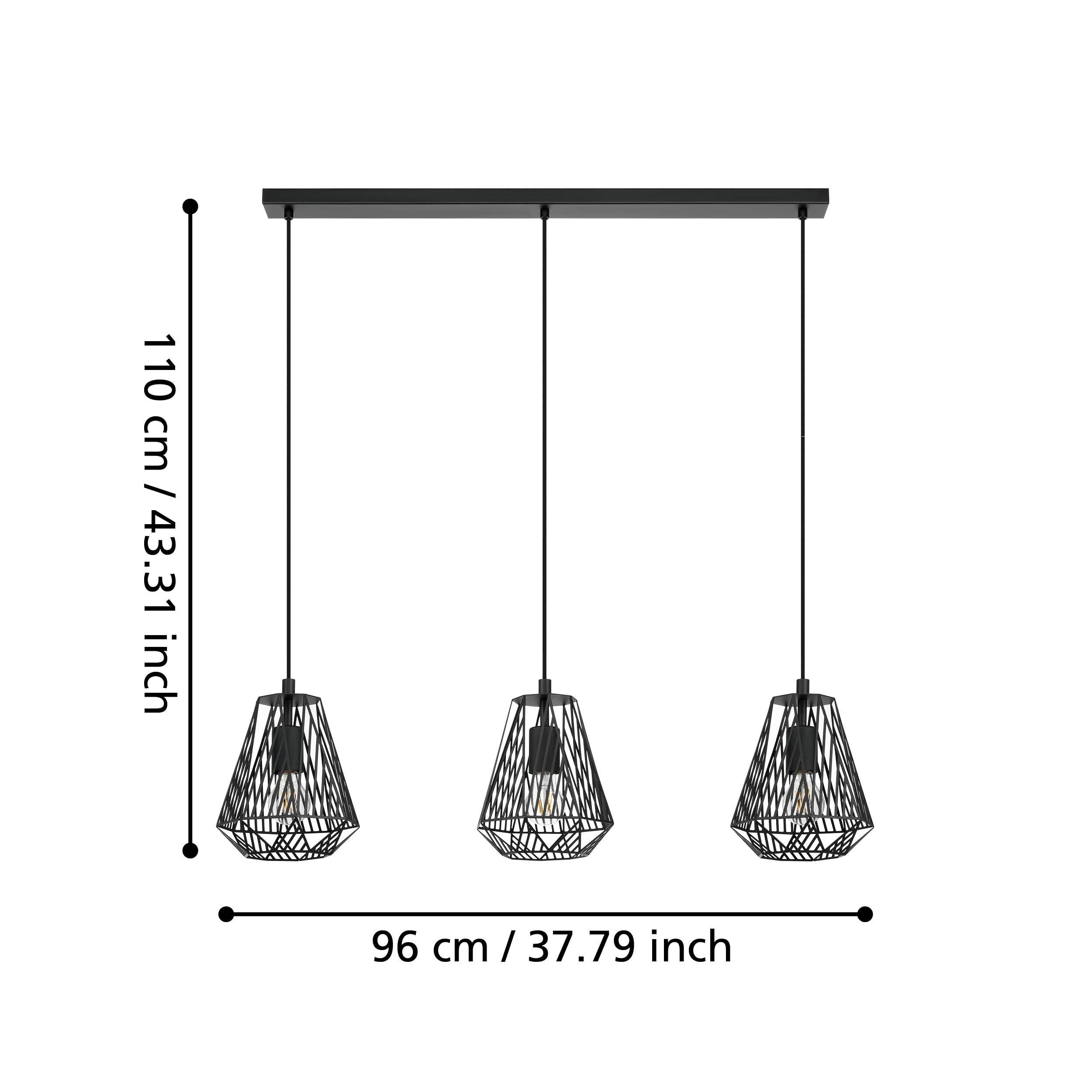 eglo stype 3 light black diamond shaped ceiling pendant living room close up