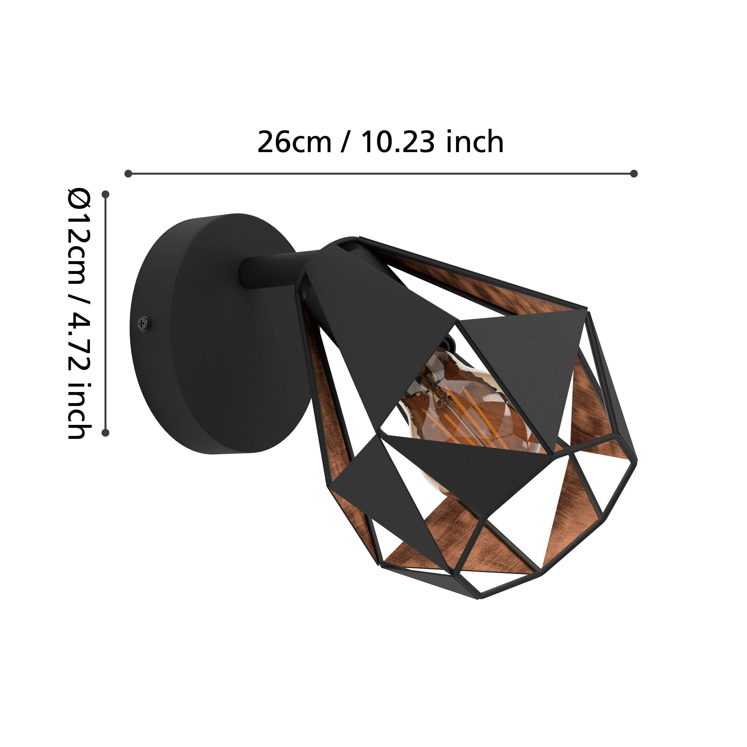 eglo carlton 7 black copper geometric wall spotlight living room close up