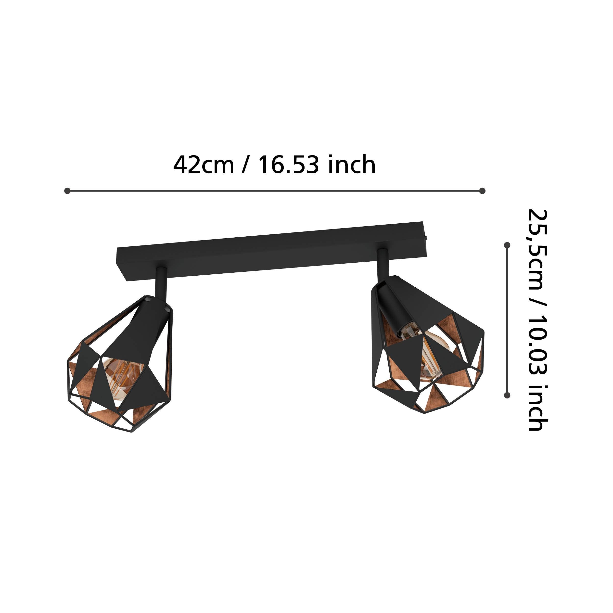 eglo carlton 7 black copper geometric 2 light bar spotlight kitchen lighting