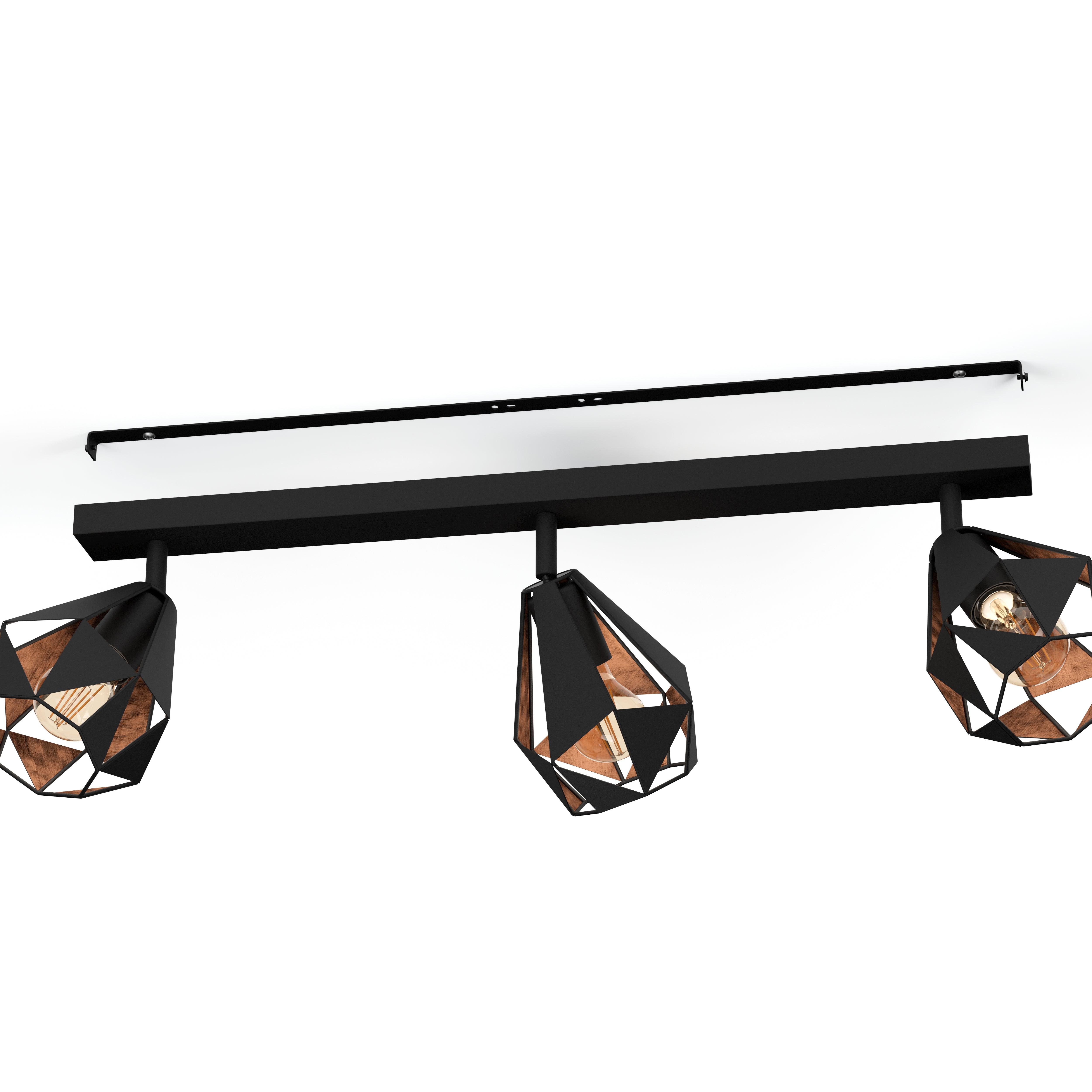 eglo carlton 7 black copper geometric 3 light bar spotlight Kitchen Lighting Close Up