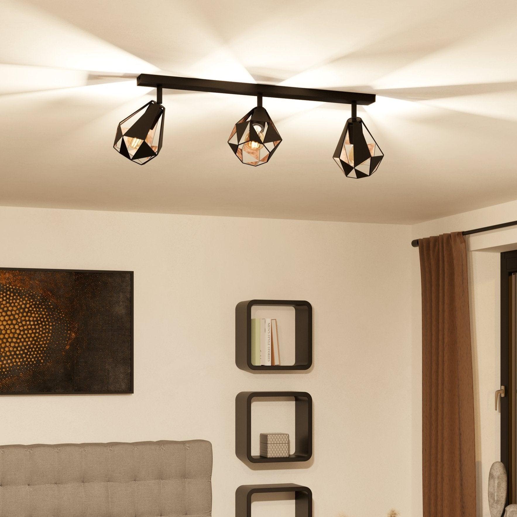 eglo carlton 7 black copper geometric 3 light bar spotlight