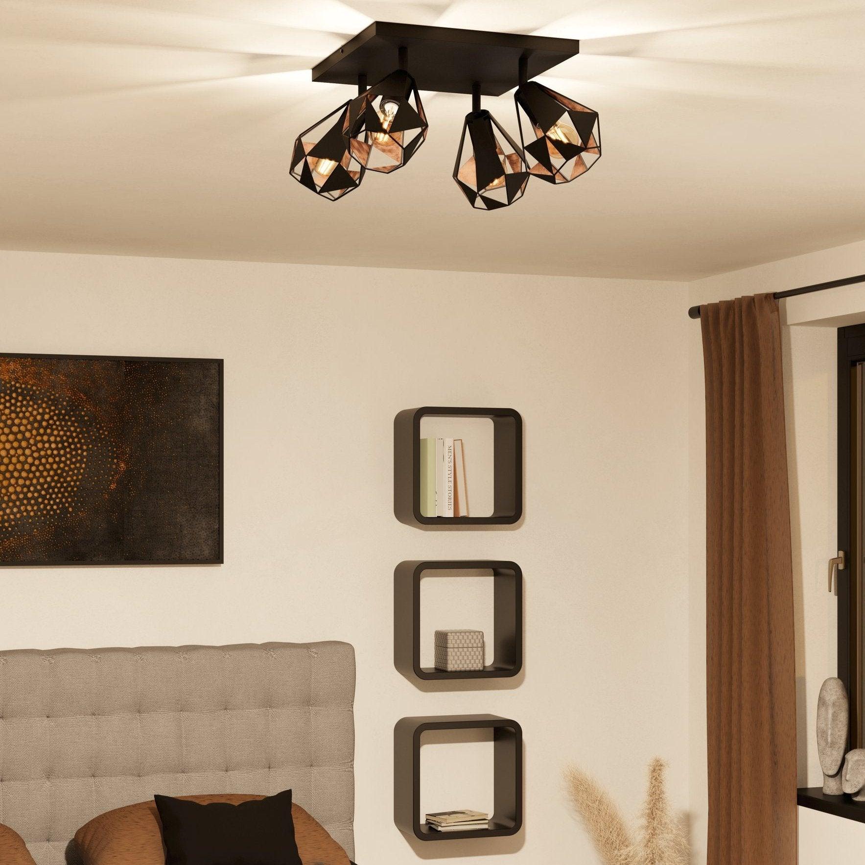 eglo carlton 7 black copper geometric 4 light plate spotlight