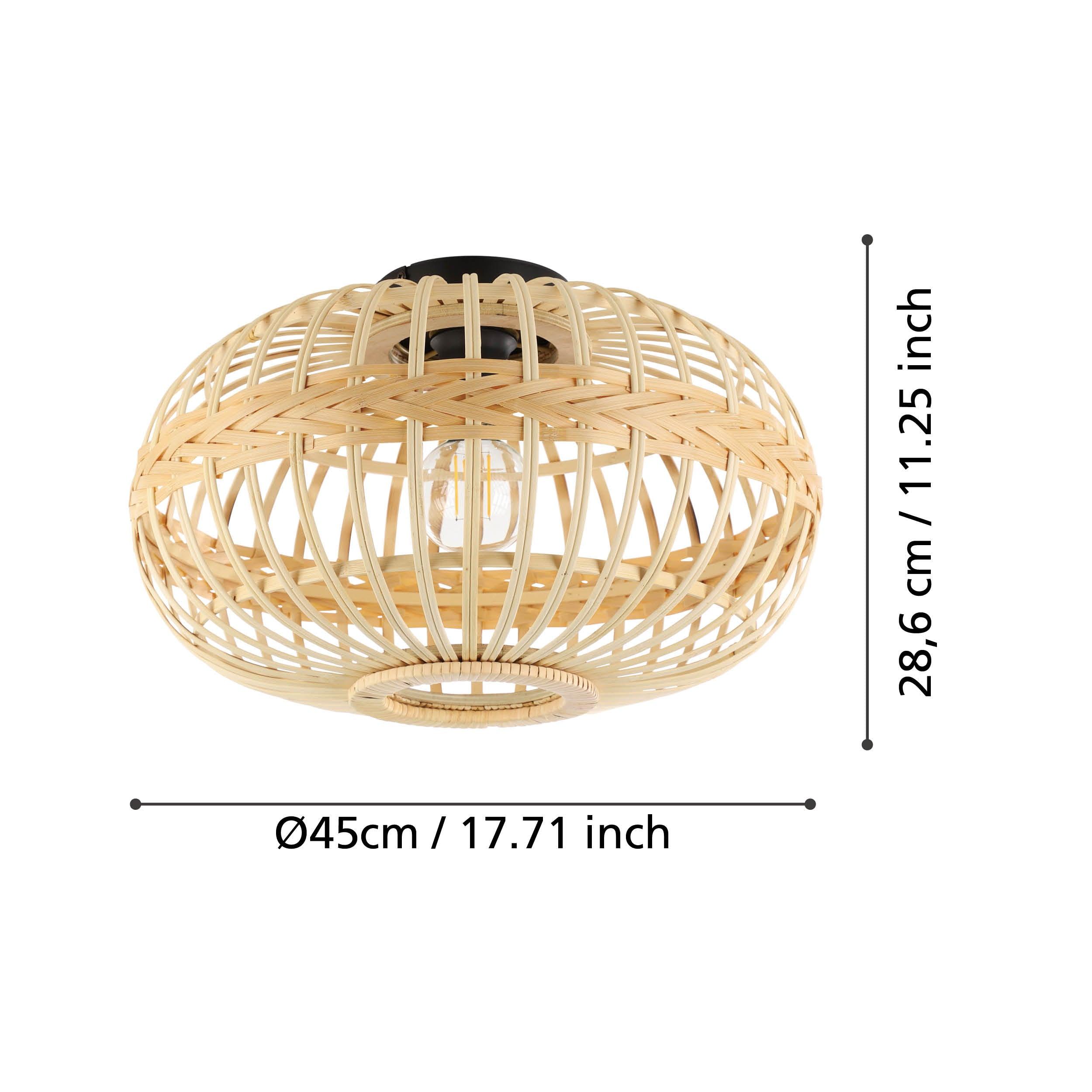 eglo amsfield flush bamboo wicker ceiling light living room close up