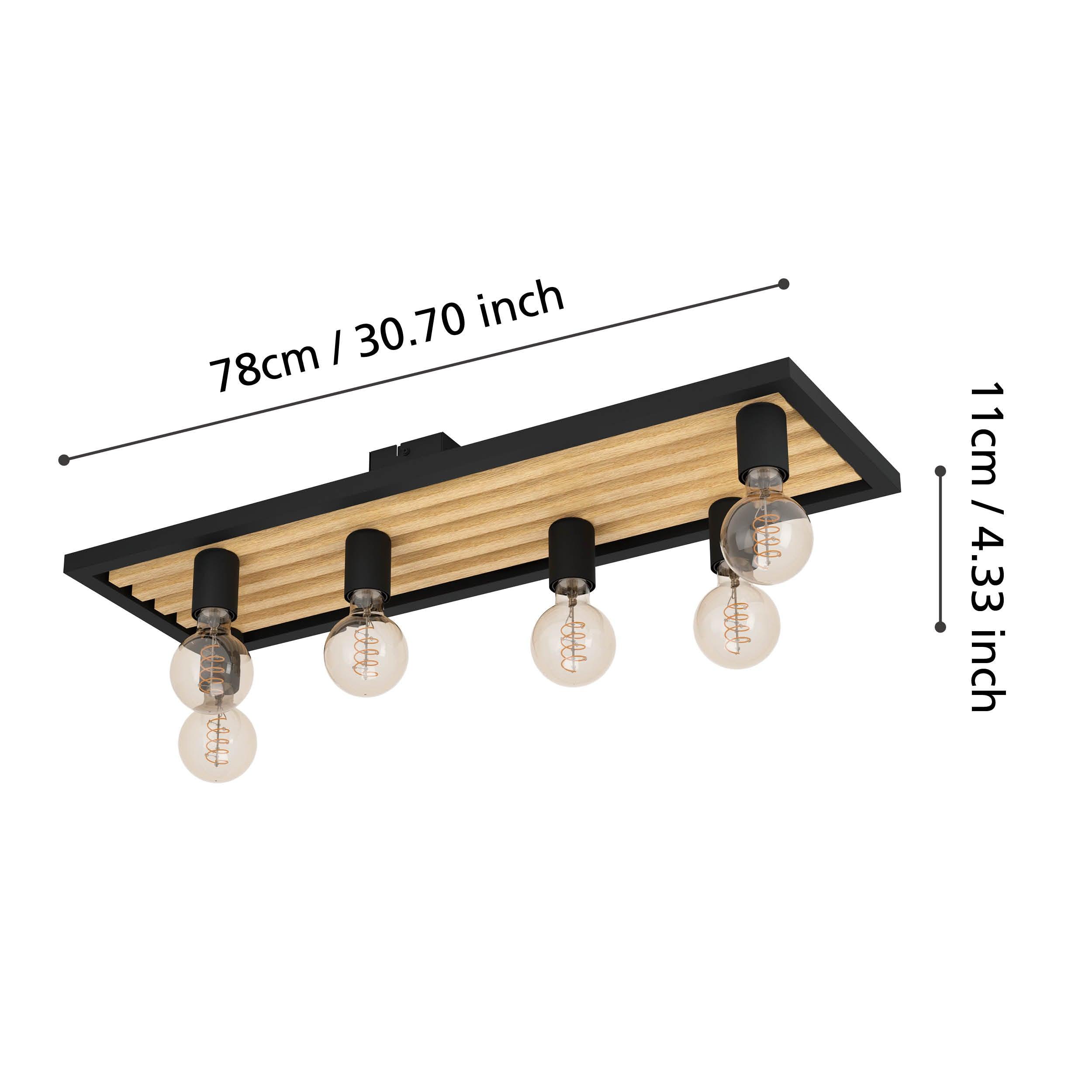 eglo consett flush 6 light black wooden ceiling light living room close up
