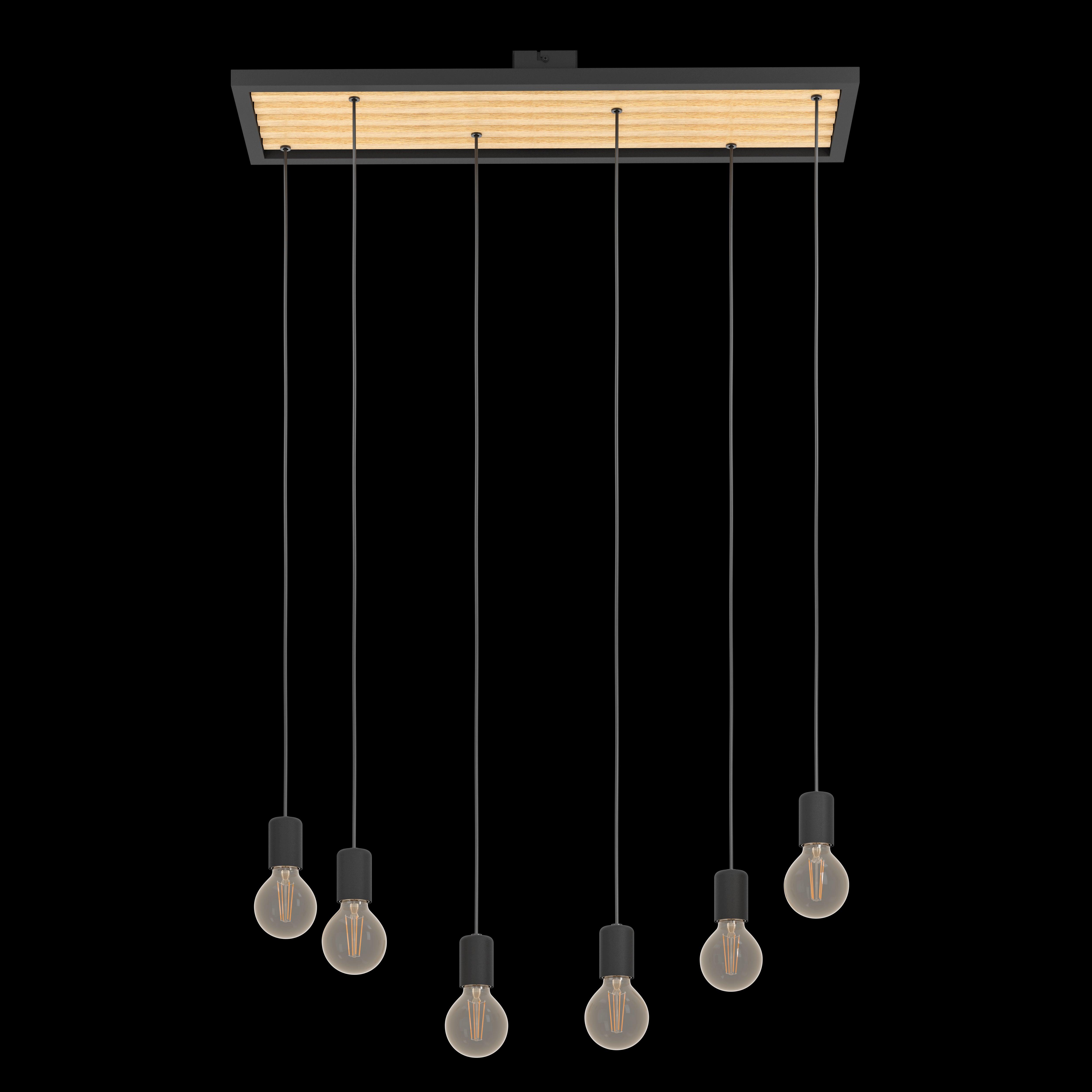eglo consett 6 light black metal framed ceiling pendant living room close up