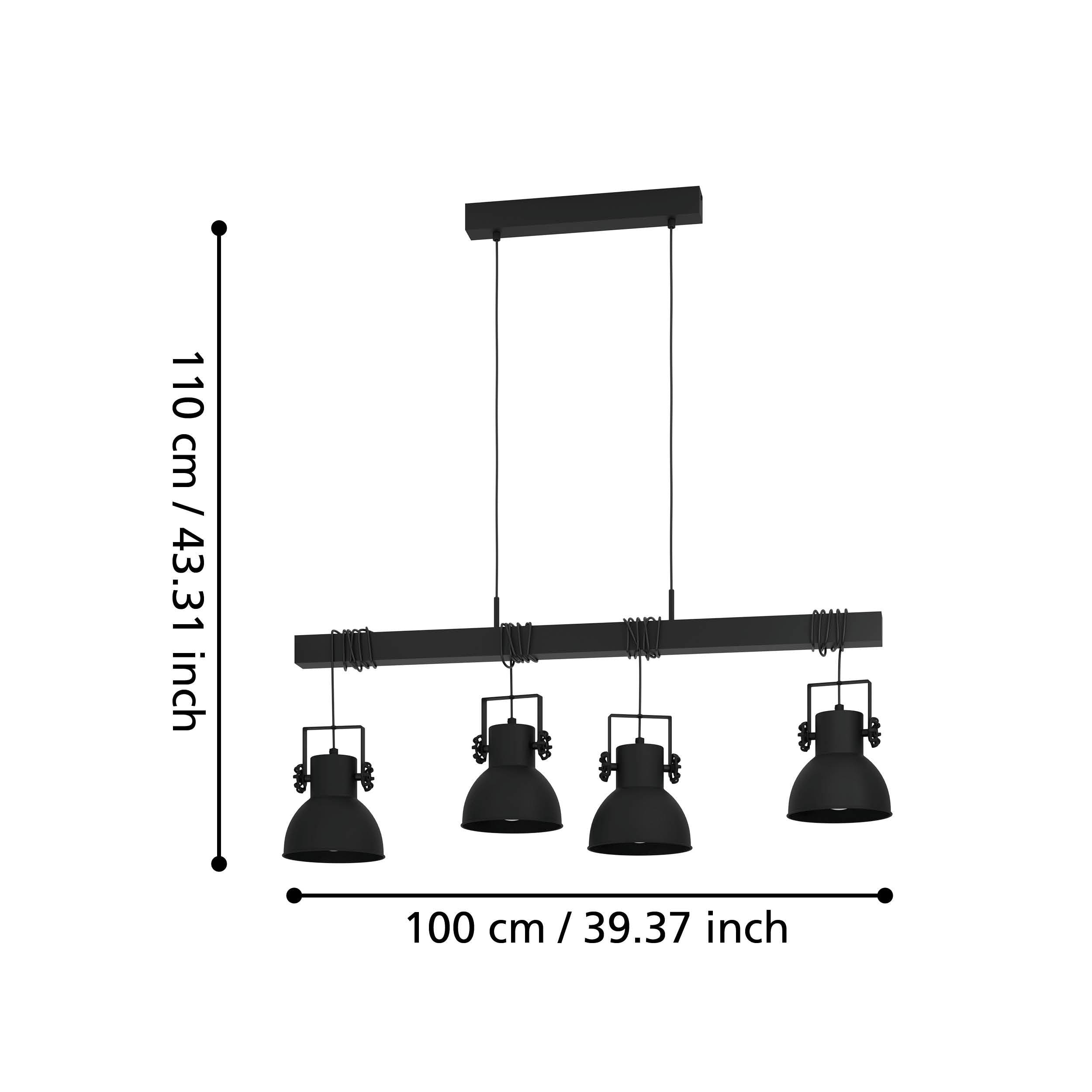 eglo shirebrook 4 light black industrial bar ceiling pendant living room close up