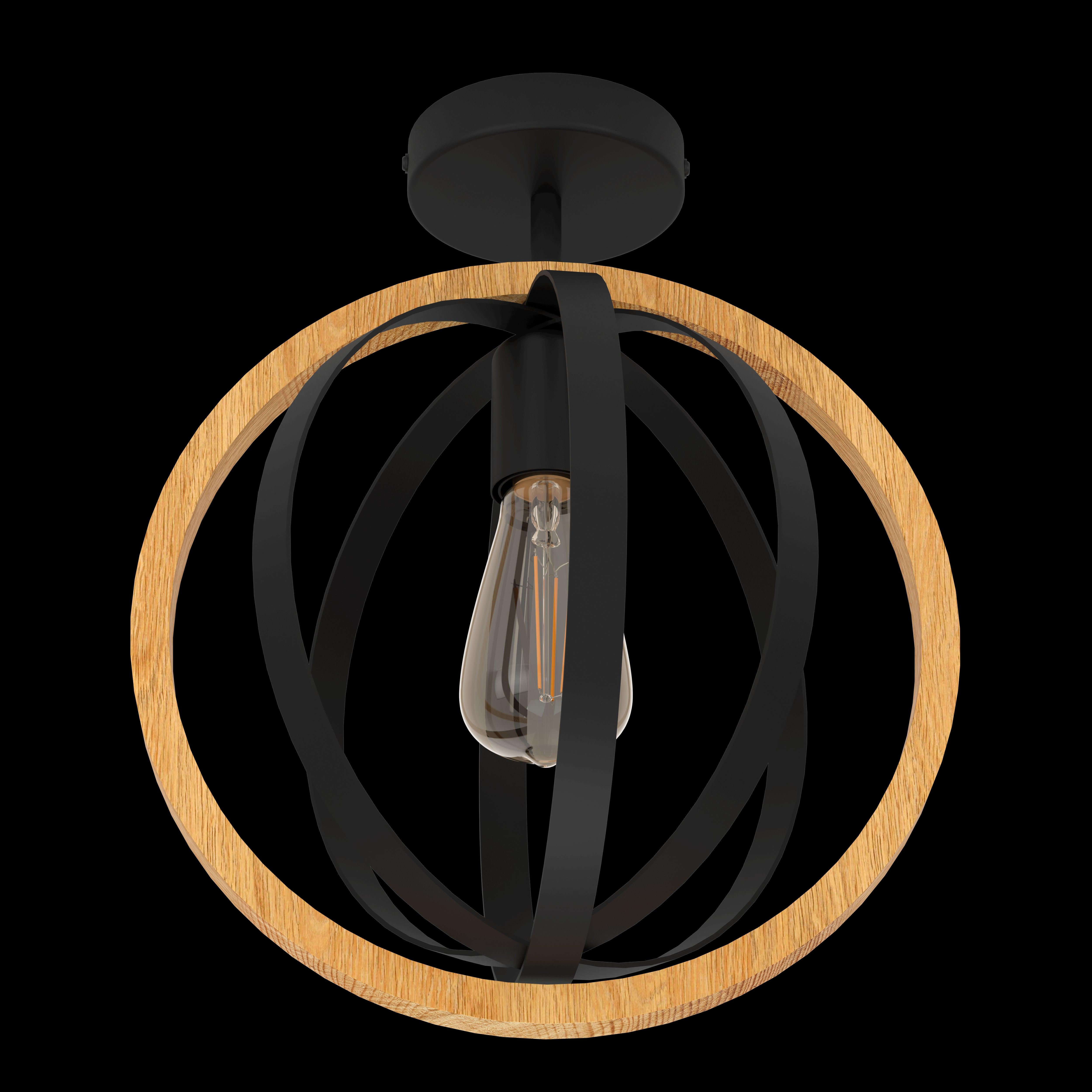 eglo basildon flush black metal wook globe ceiling light living room image