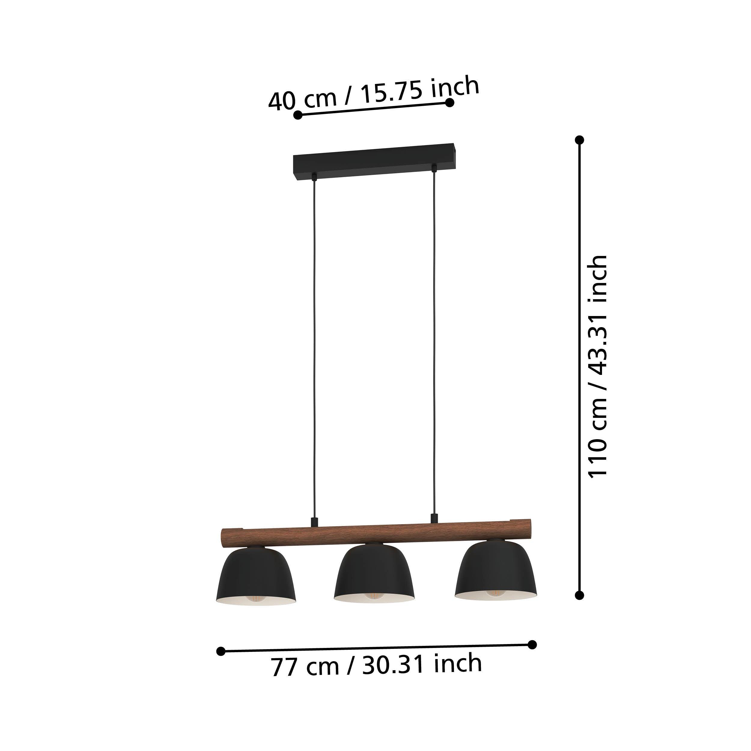 eglo sherburn 3 light black wooden ceiling pendant living room close up