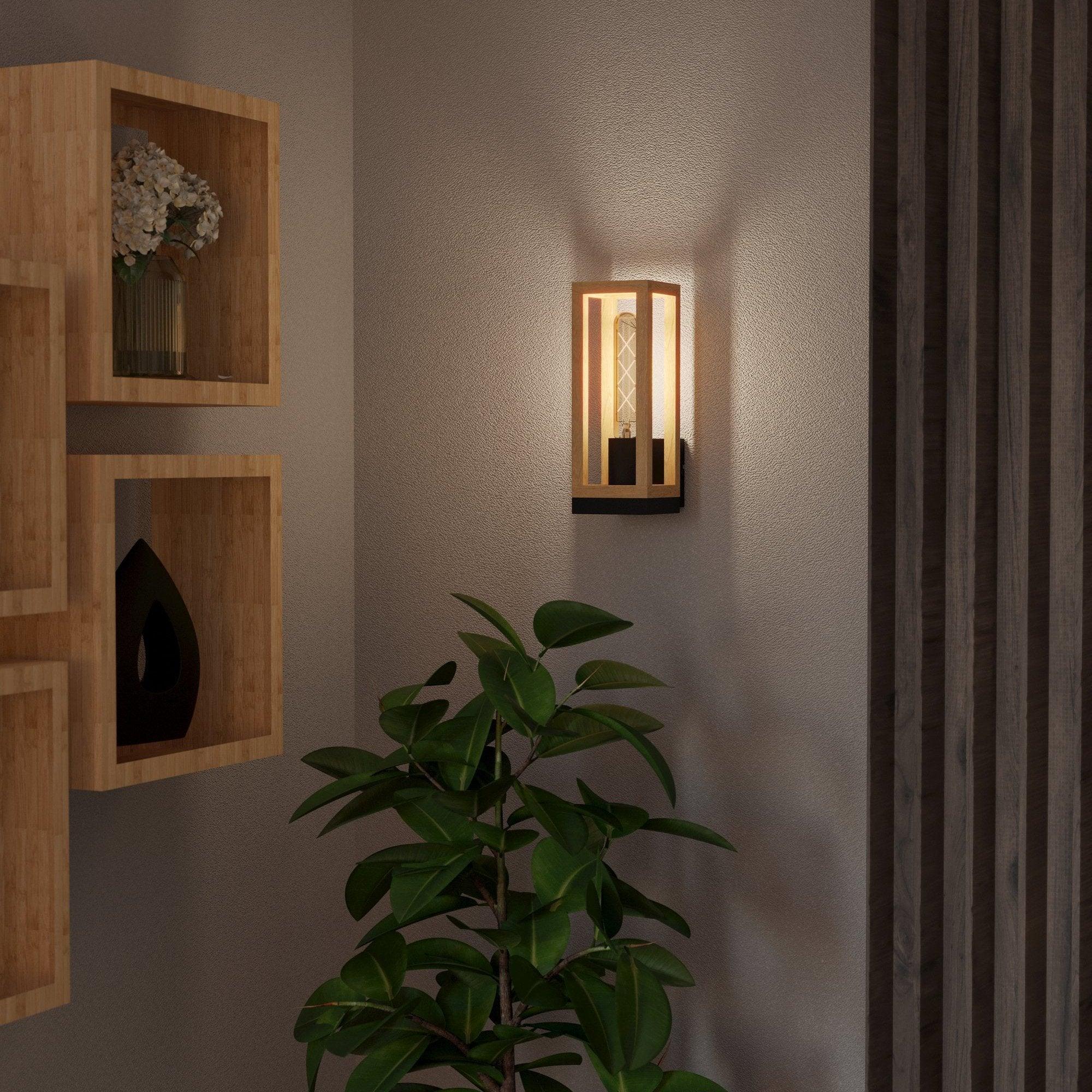 eglo nafferton black wooded framed wall light