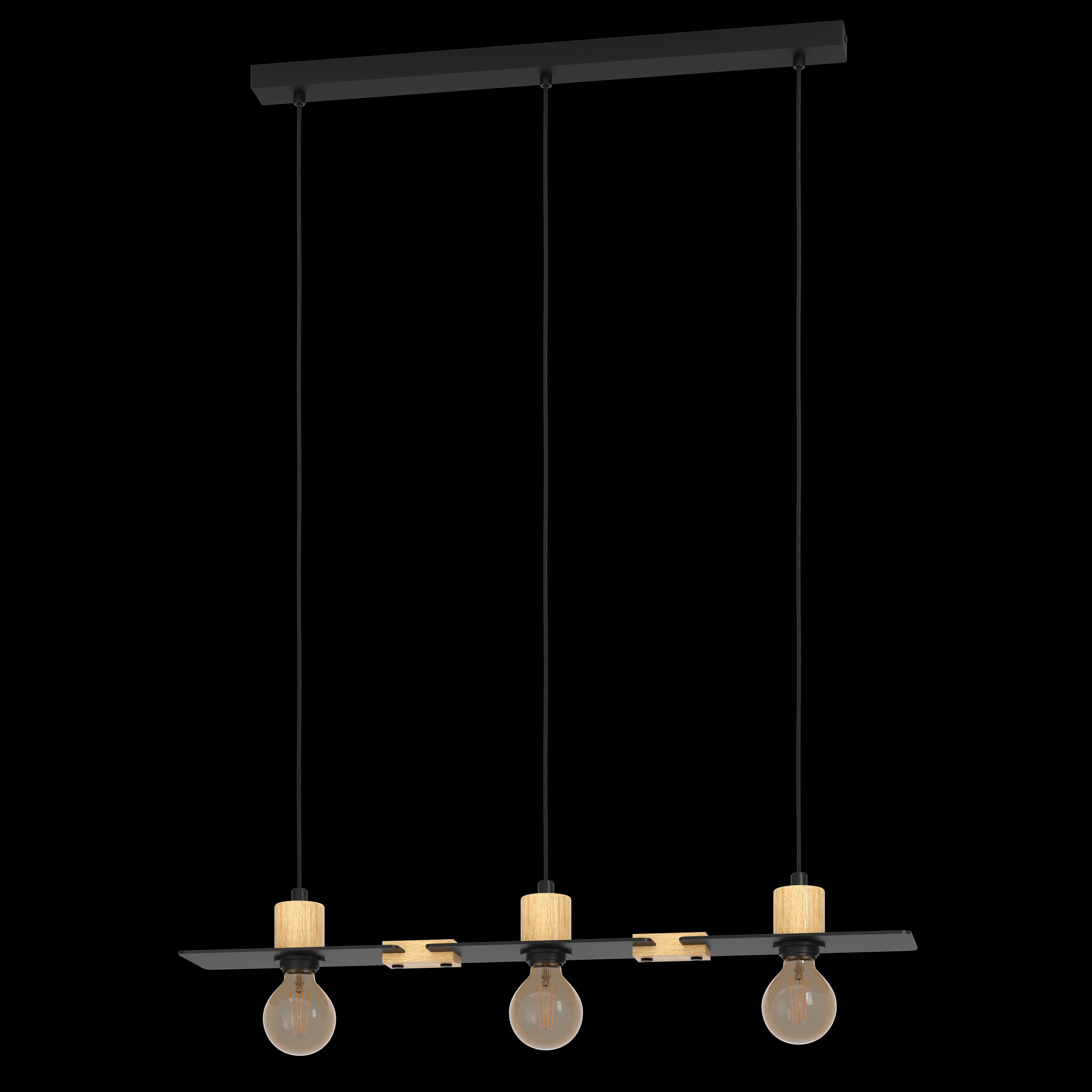 eglo bramerton 3 light wood black metal plate ceiling pendant living room image