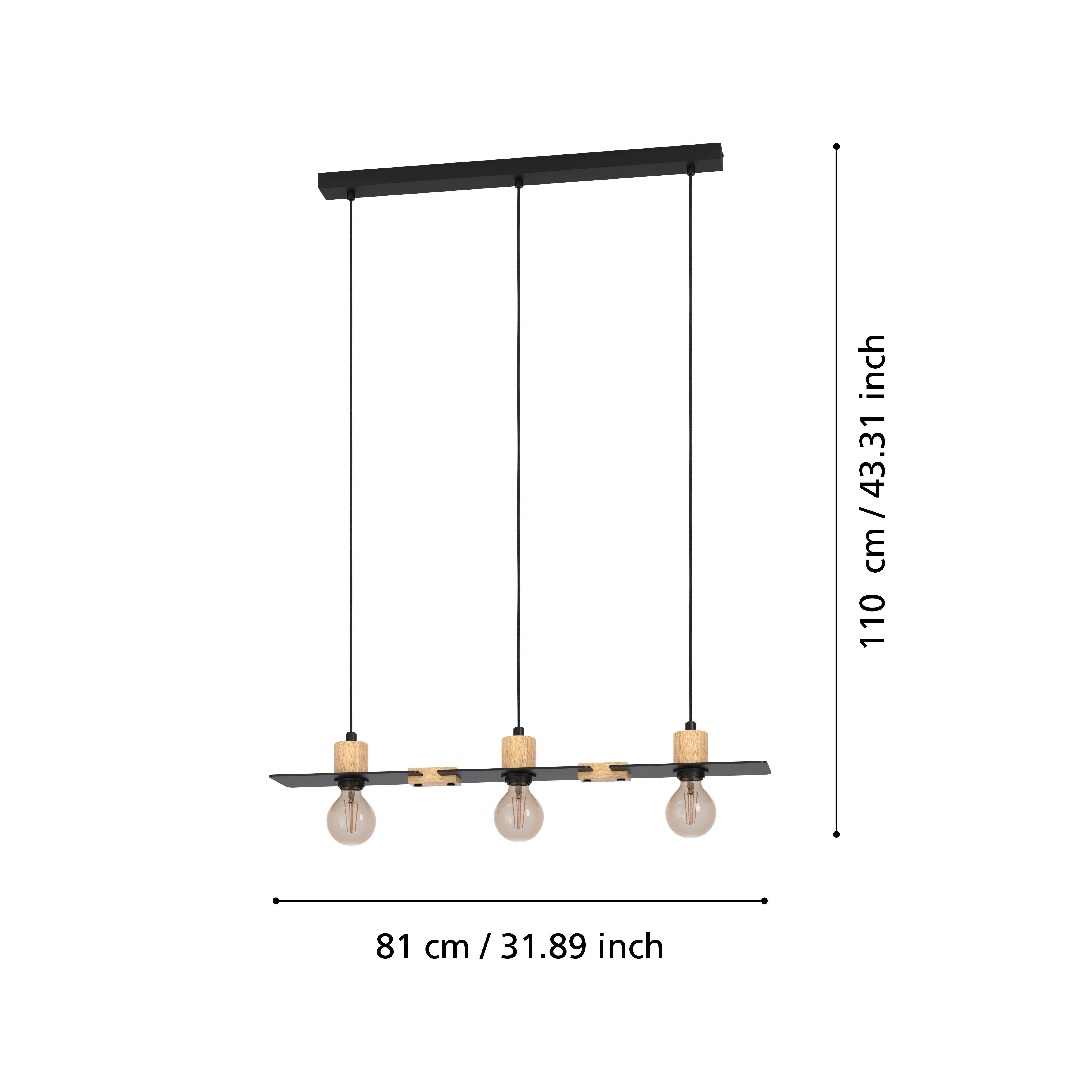 eglo bramerton 3 light wood black metal plate ceiling pendant living room close up