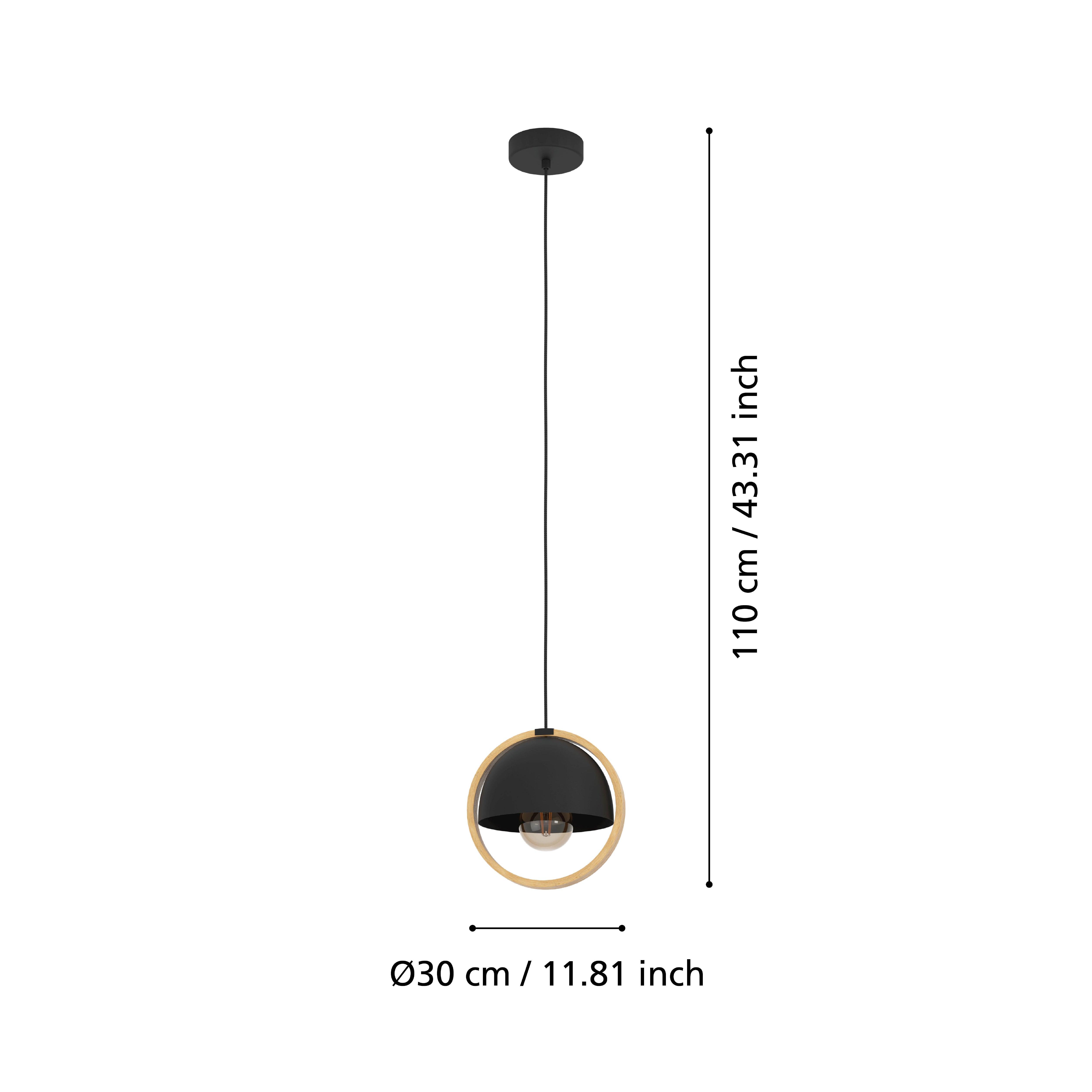 eglo callow round wood black ceiling pendant living room close up