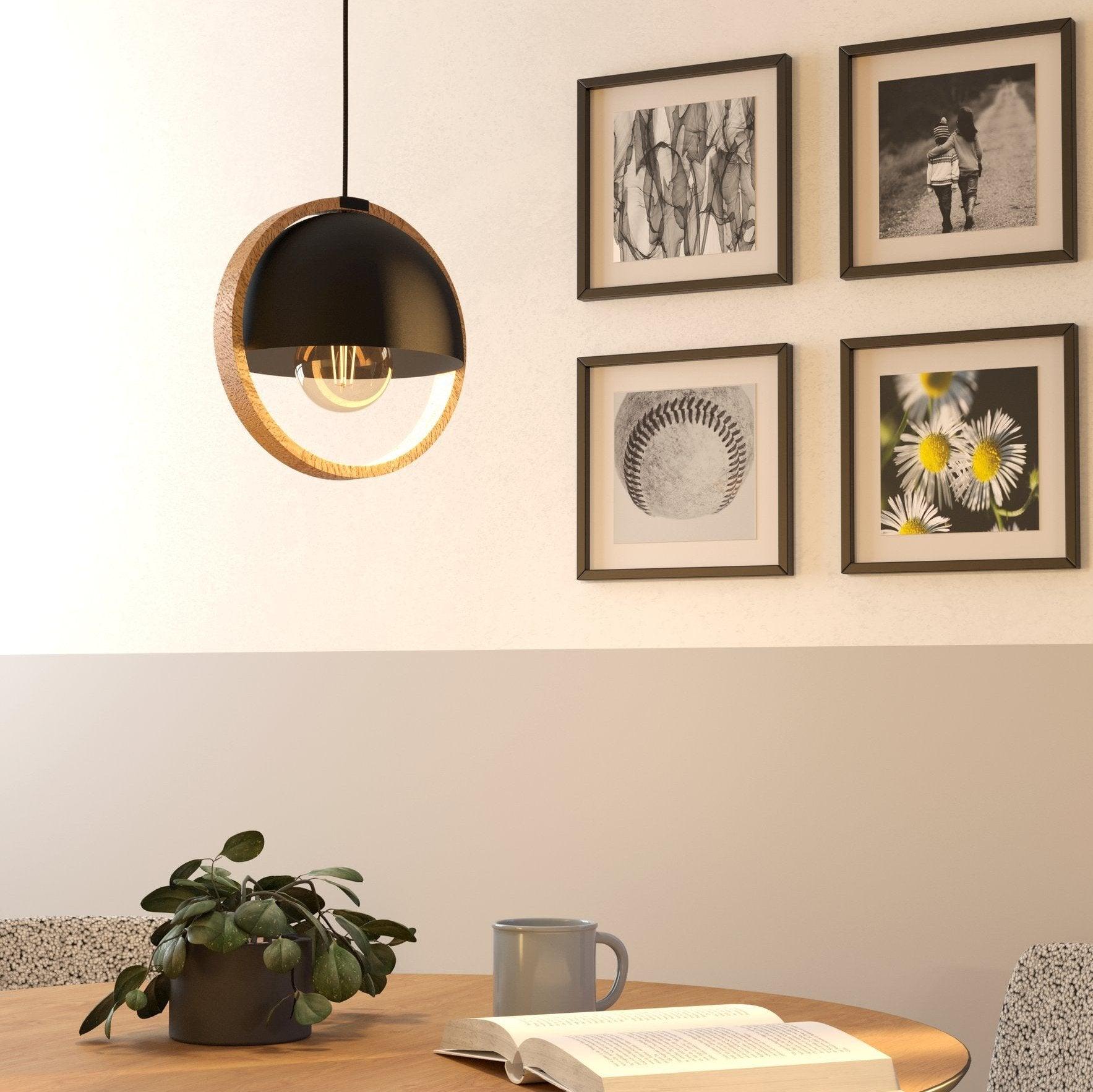 eglo callow round wood black ceiling pendant