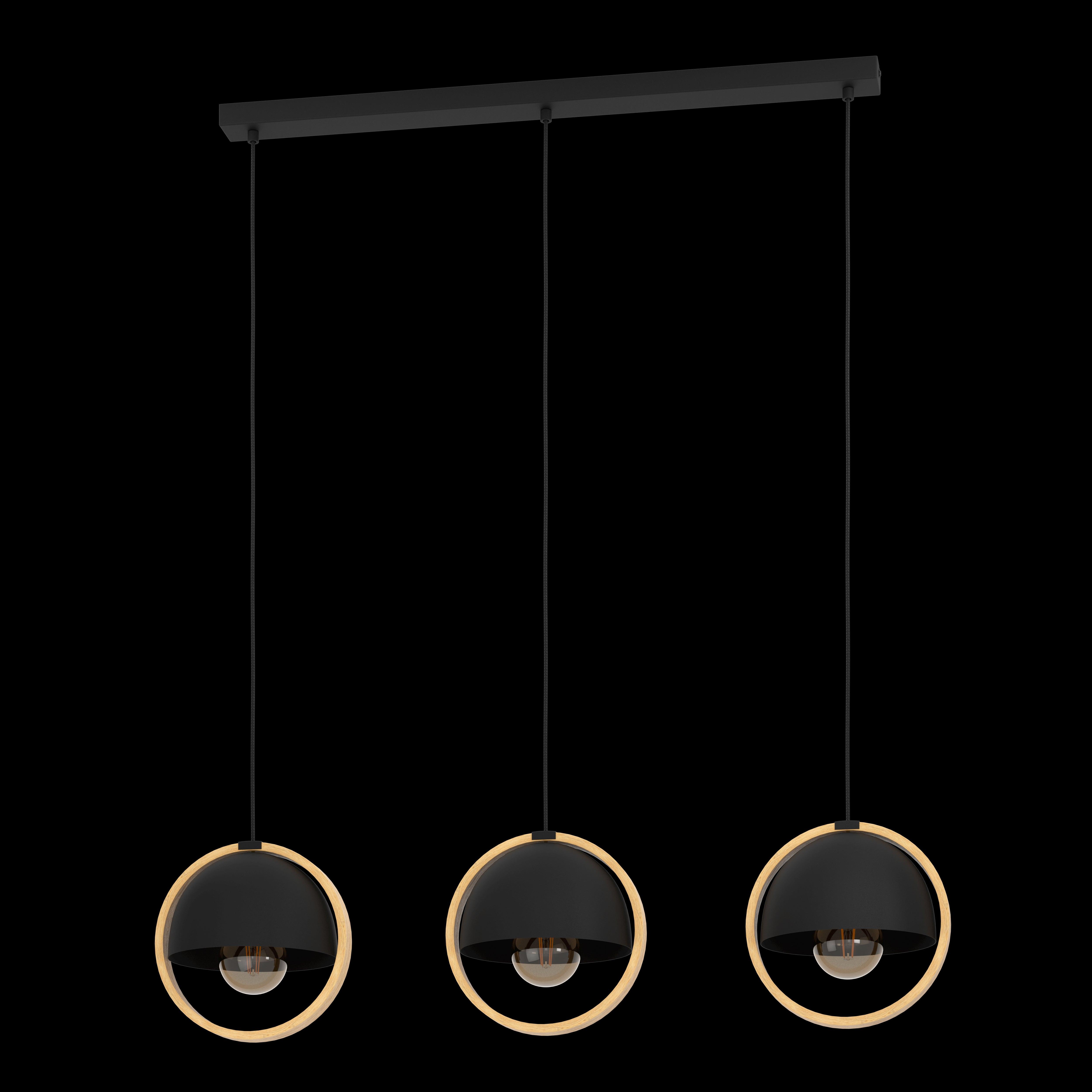 eglo callow 3 light round wood black ceiling pendant living room image