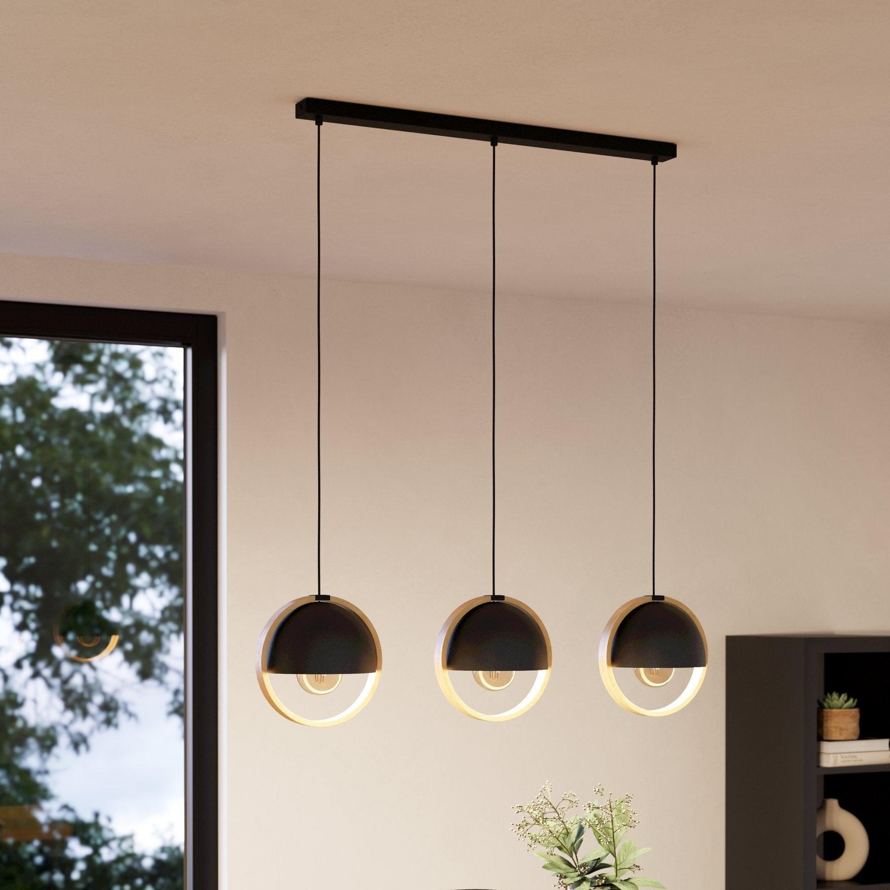 eglo callow 3 light round wood black ceiling pendant