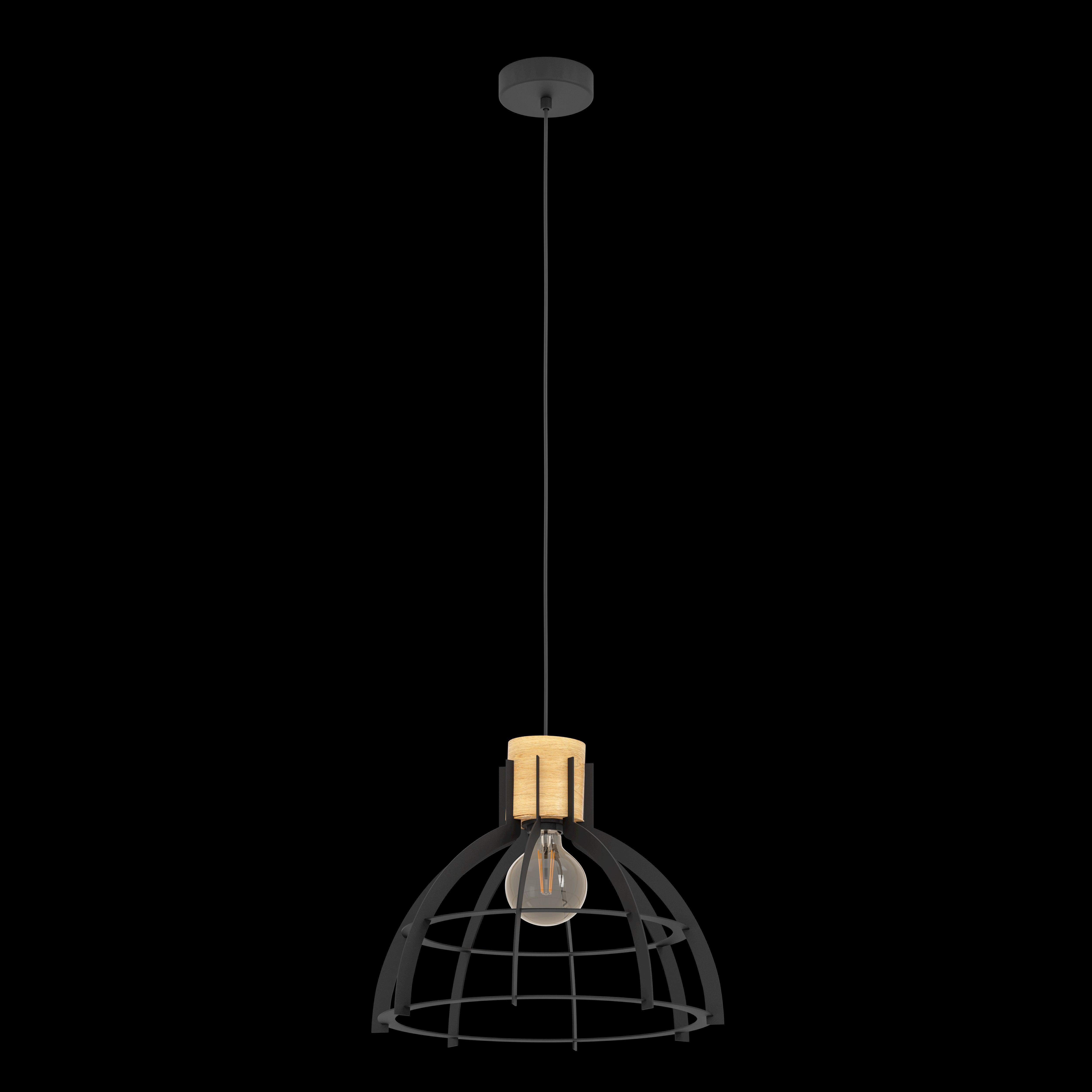 eglo stillington black wood flat round ceiling pendant living room image