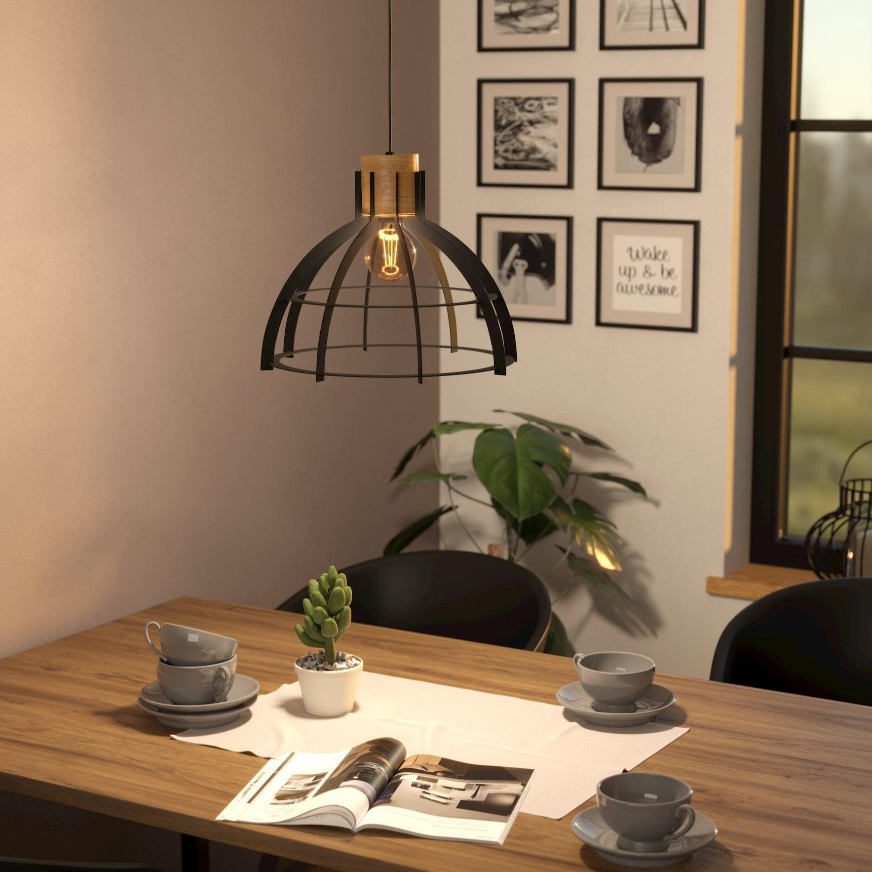 eglo stillington black wood flat round ceiling pendant
