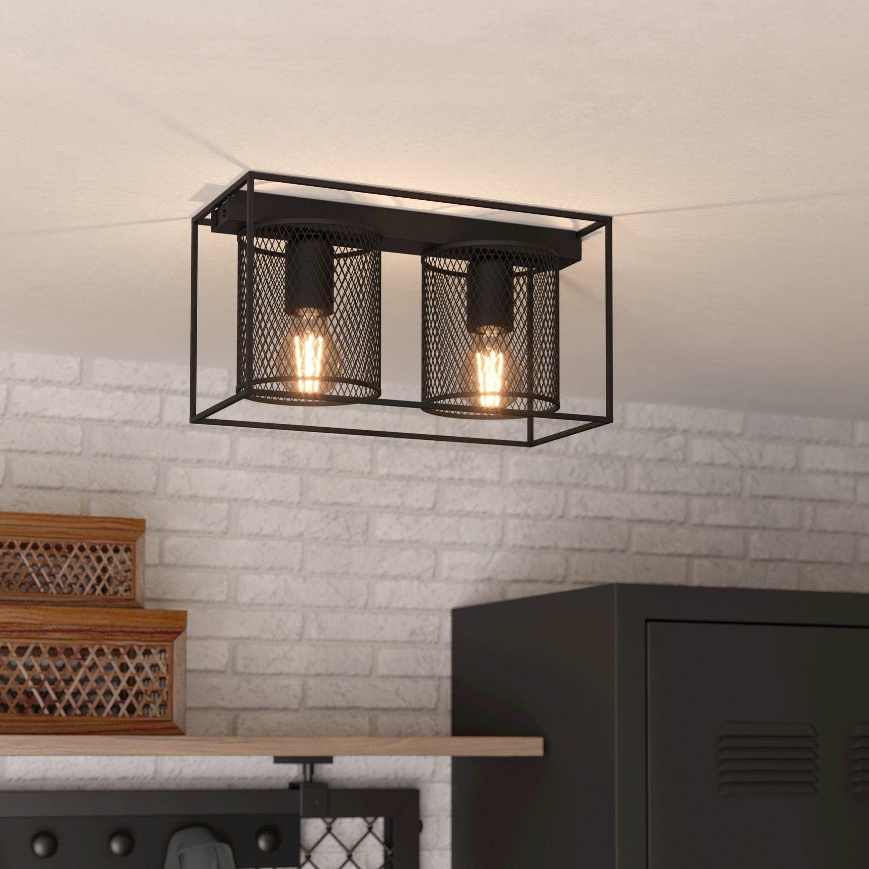 eglo catterick black metal 2 light flush ceiling light
