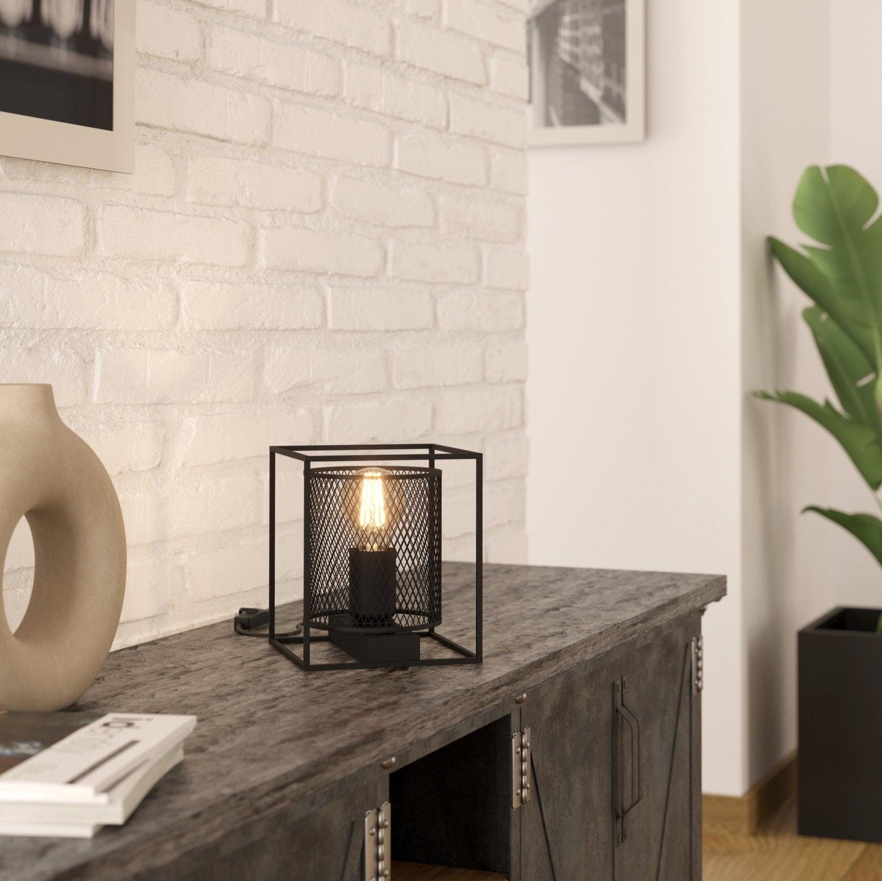 eglo catterick black metal mesh shade table lamp
