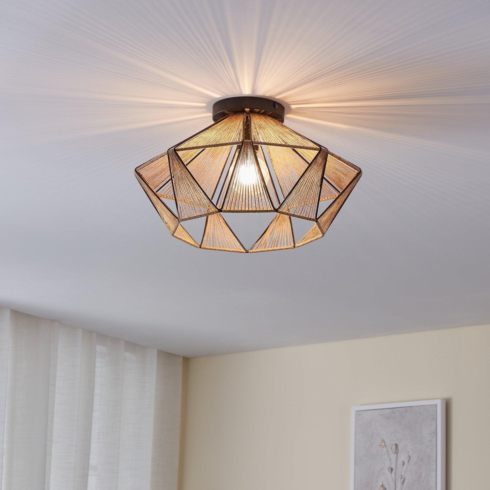 eglo adwickle flush black metal hemp ceiling light