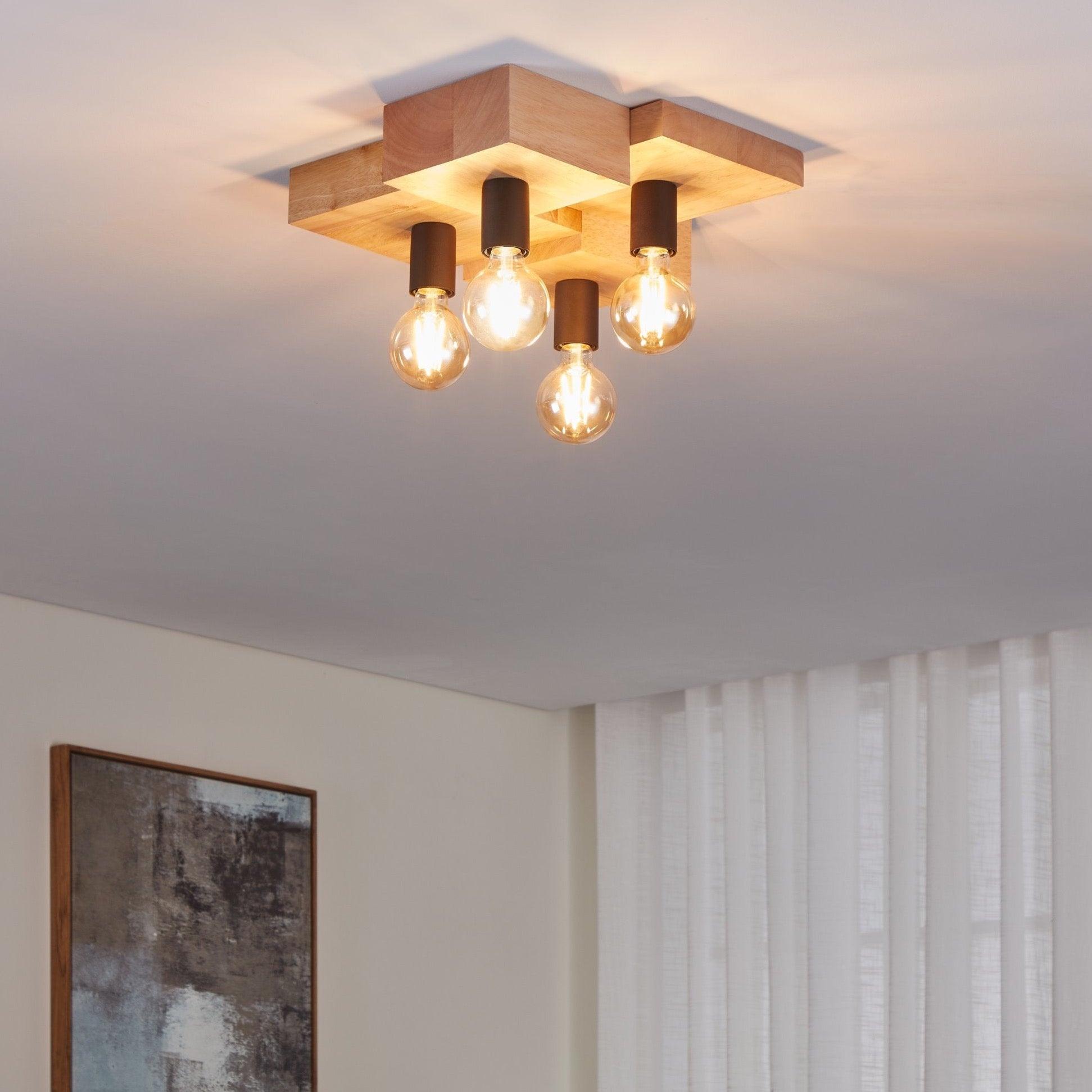eglo halkin wooden 4 light ceiling flush