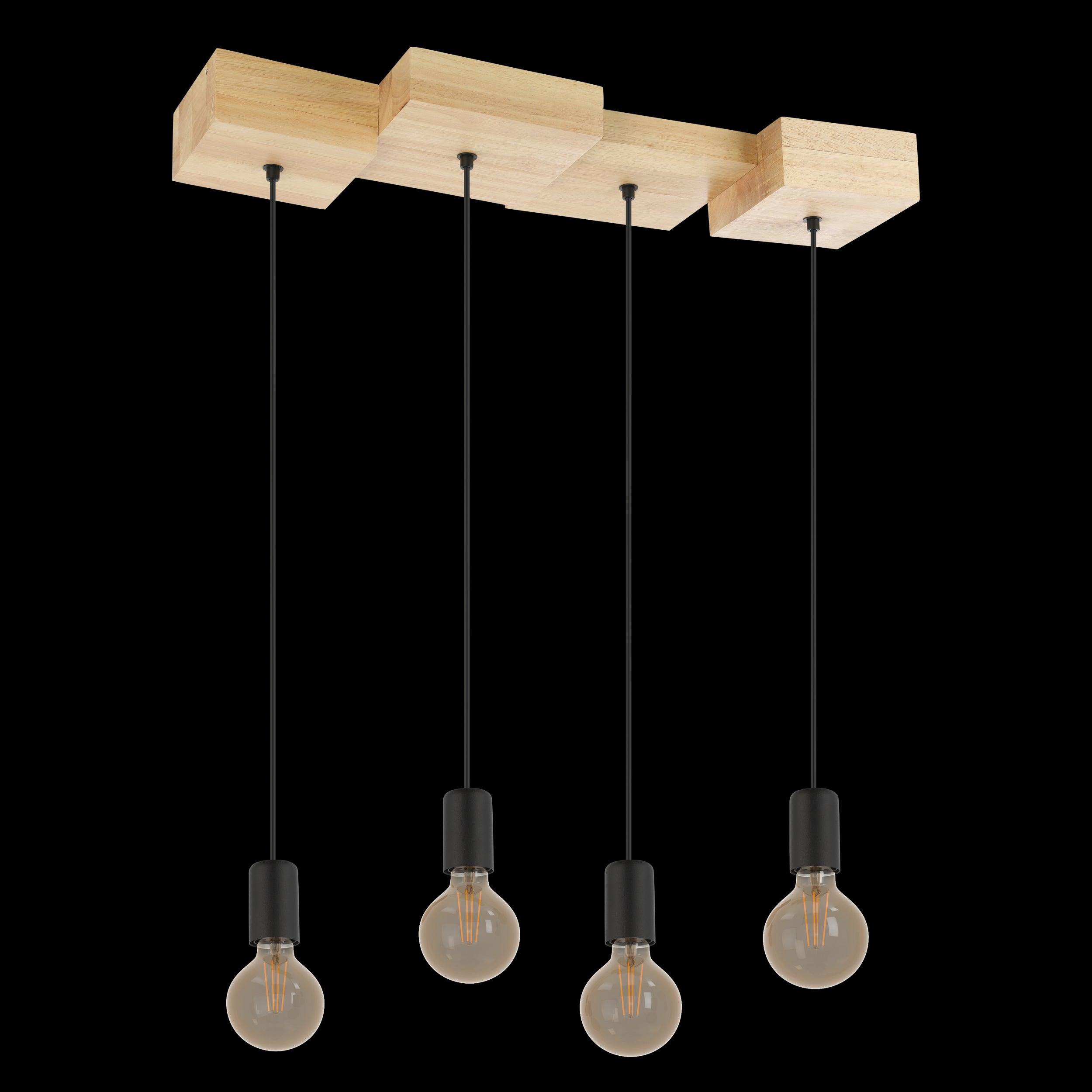 eglo halkin 4 light black wood ceiling pendant living room image