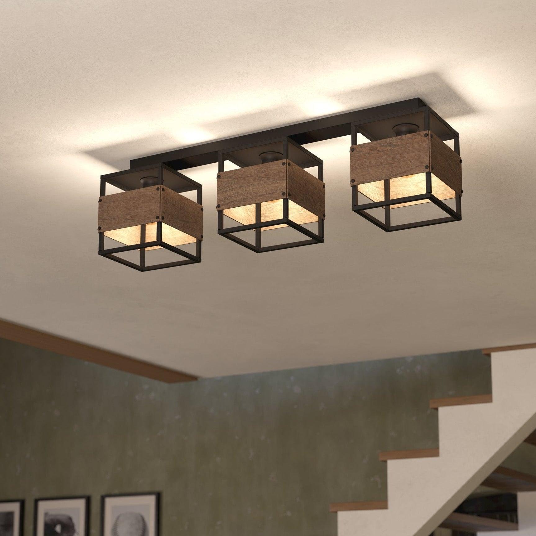 eglo evesham flush 3 light brown black ceiling light