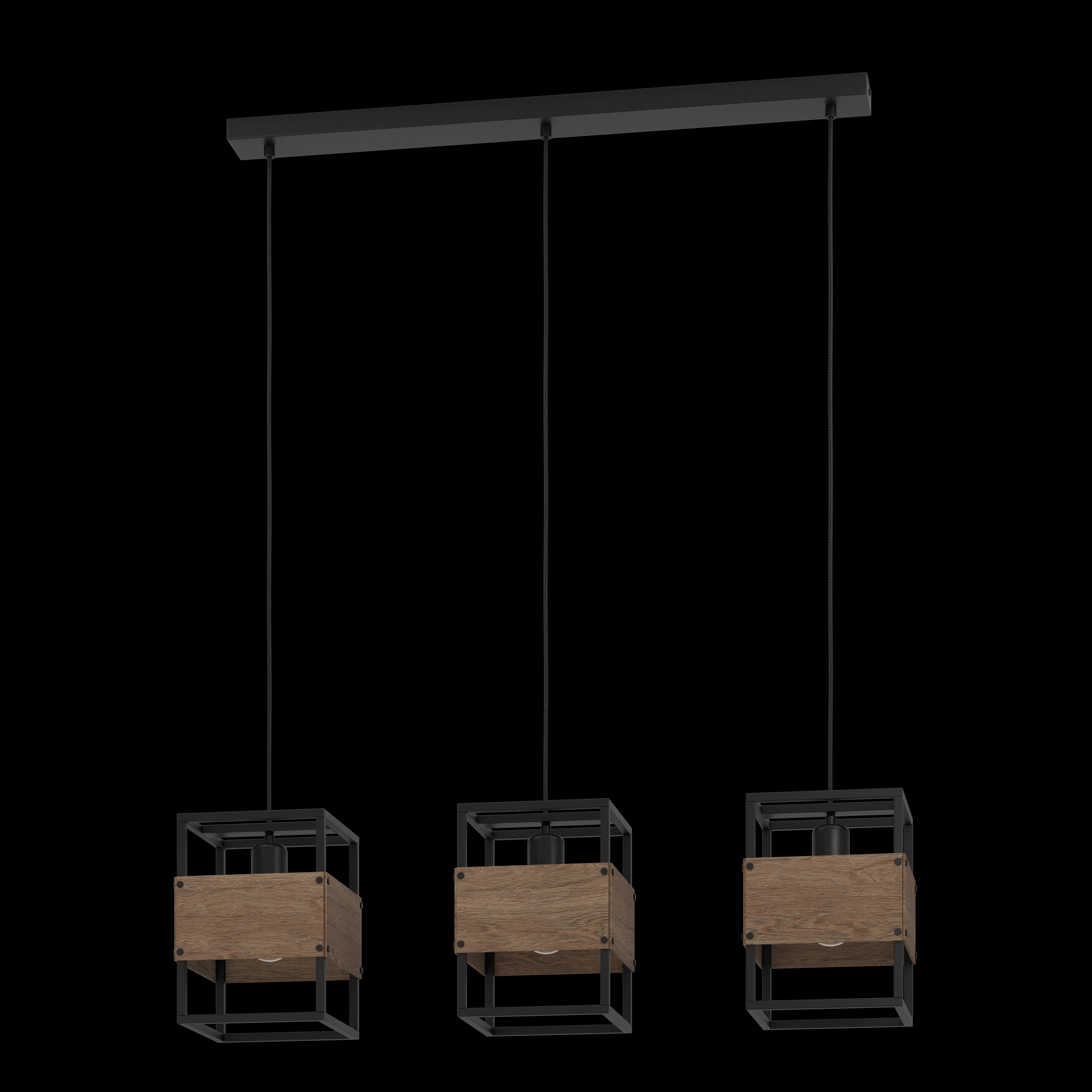 eglo evesham 3 light black metal wood ceiling pendant living room image