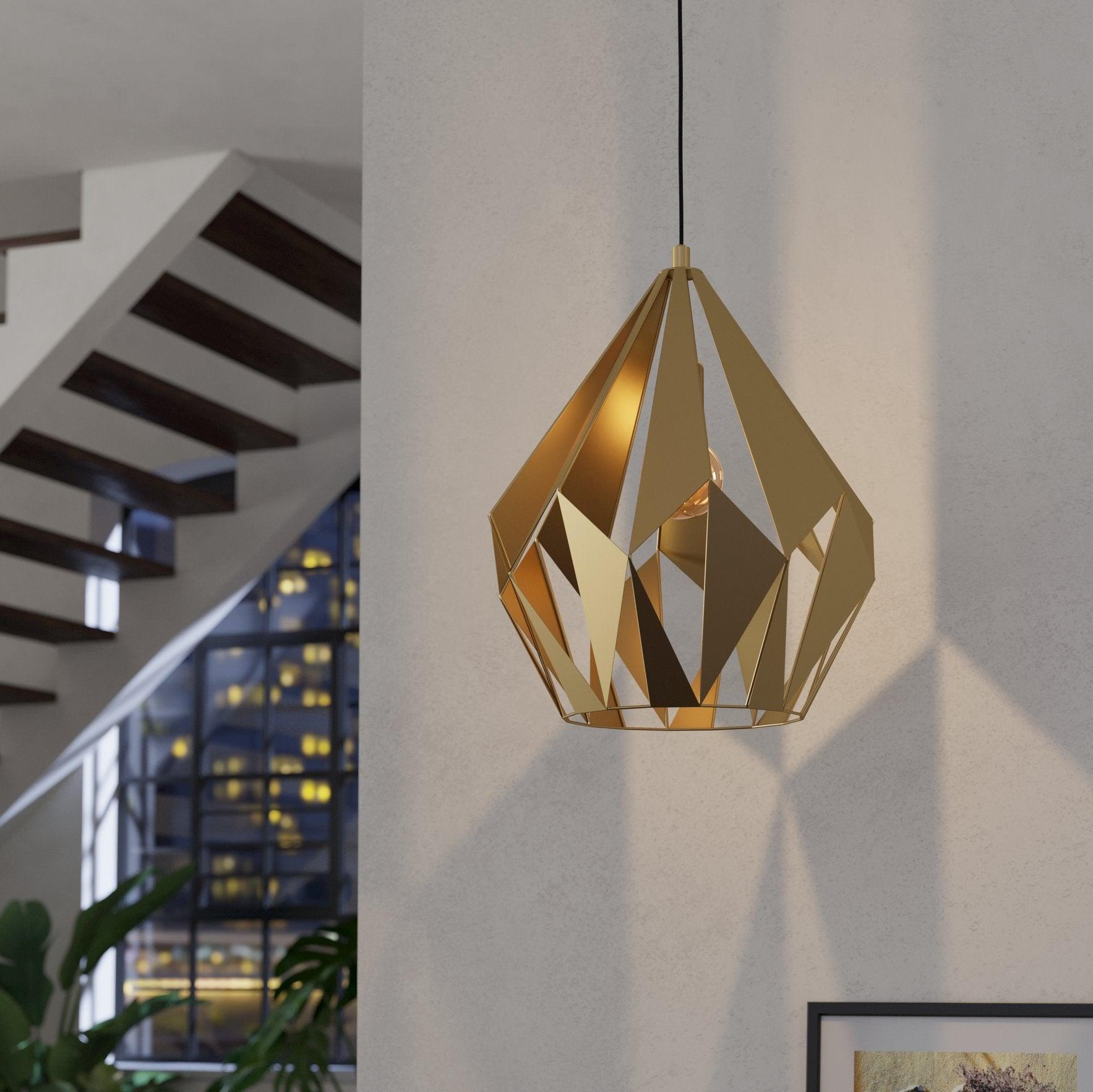 eglo carlton gold diamond shaped ceiling pendant light