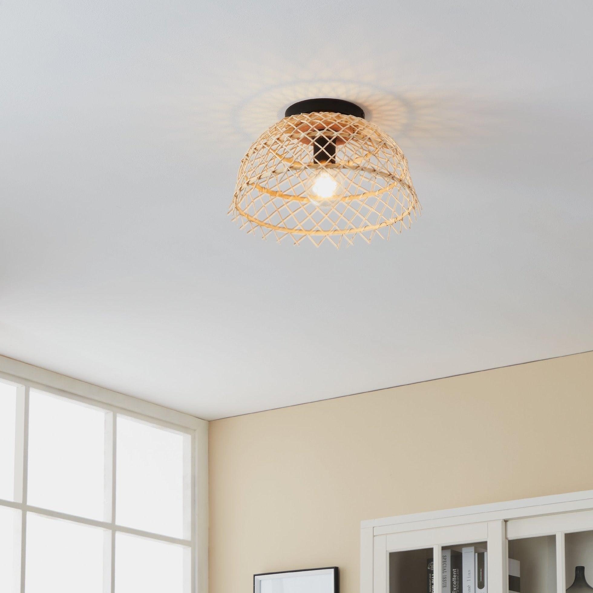 eglo ausnby flush natural wood ceiling light