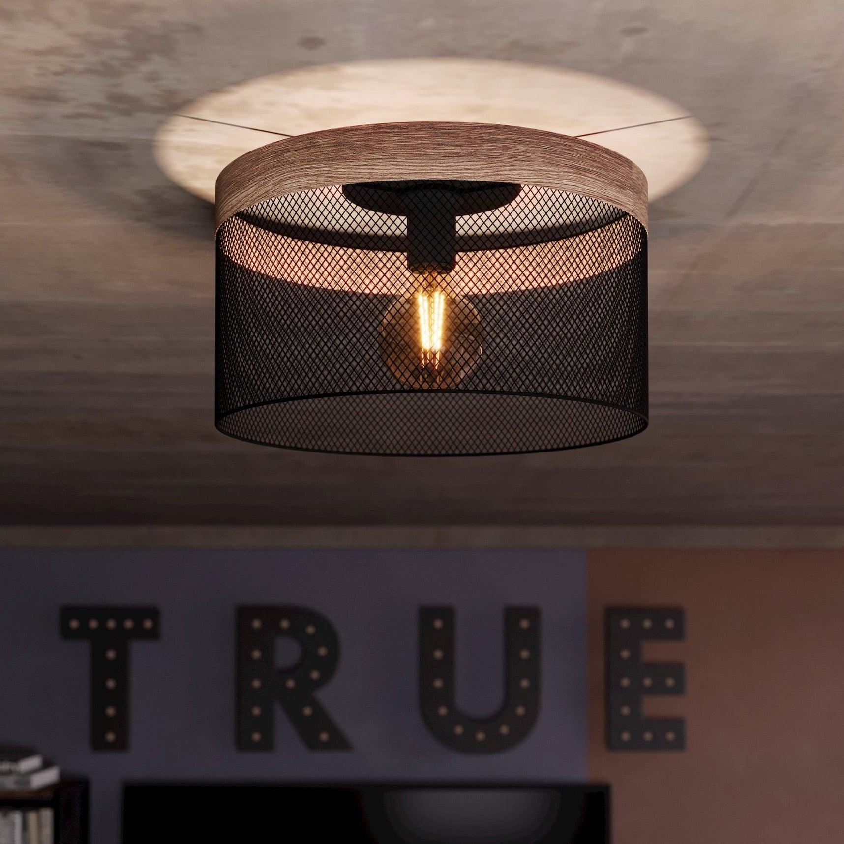 eglo kilnsdale flush wood black mesh ceiling light