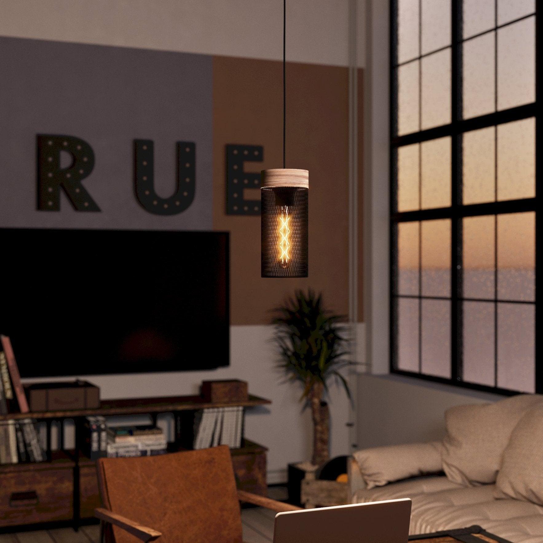 eglo kilnsdale wood black metal mesh ceiling pendant