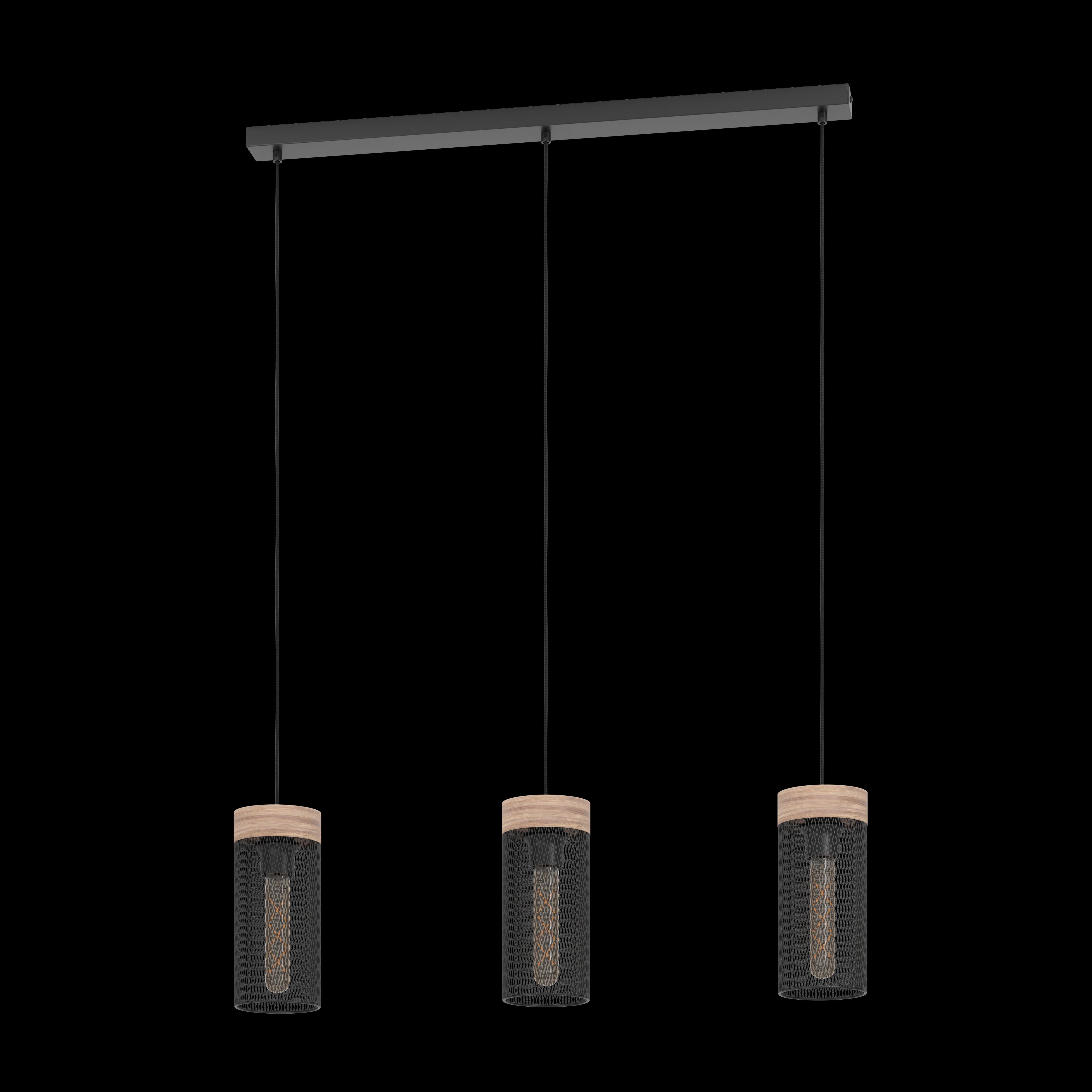 eglo kilnsdale 3 light wood black metal mesh ceiling pendant living room image